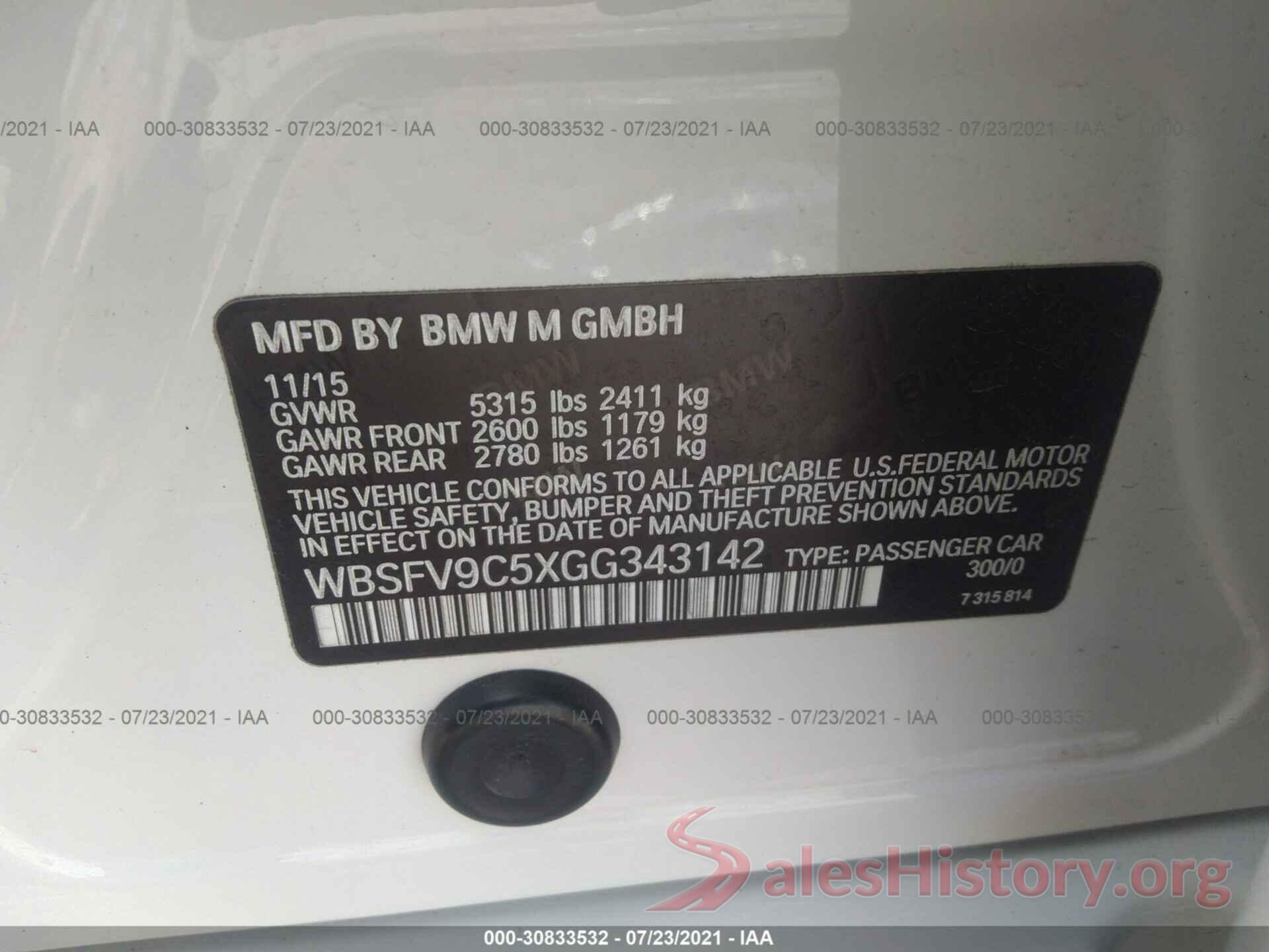 WBSFV9C5XGG343142 2016 BMW M5