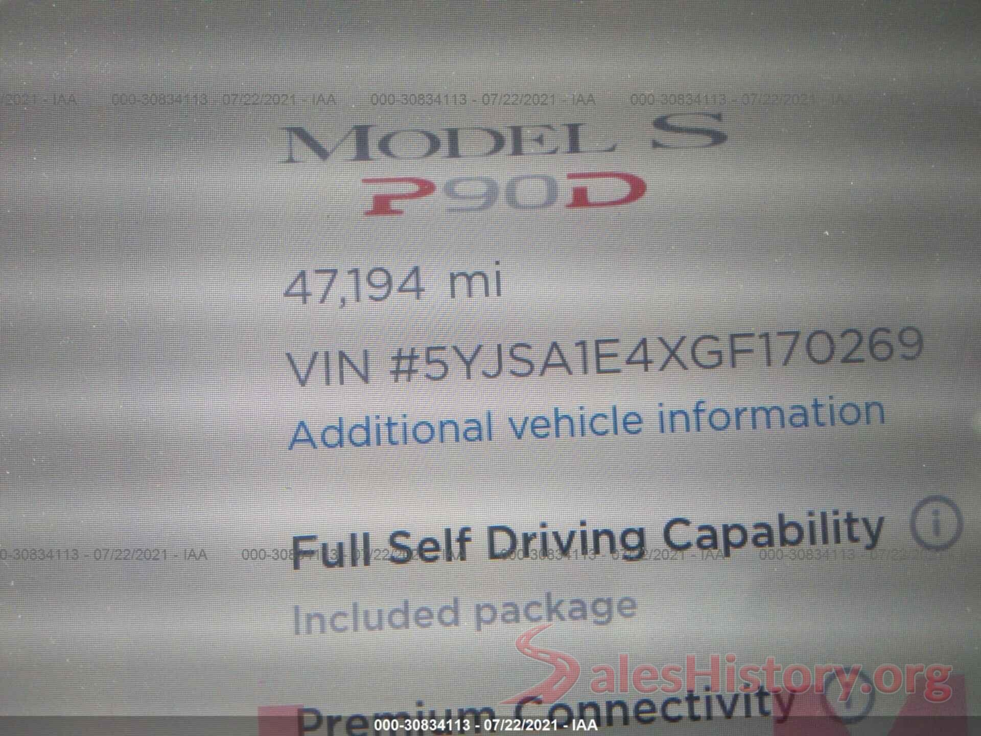 5YJSA1E4XGF170269 2016 TESLA MODEL S