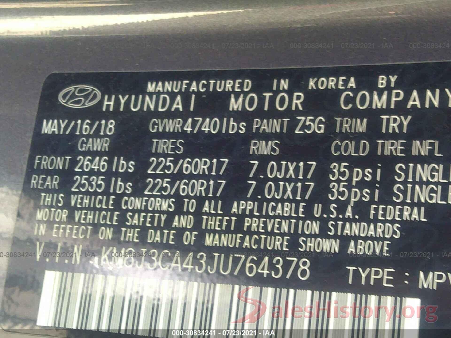 KM8J3CA43JU764378 2018 HYUNDAI TUCSON