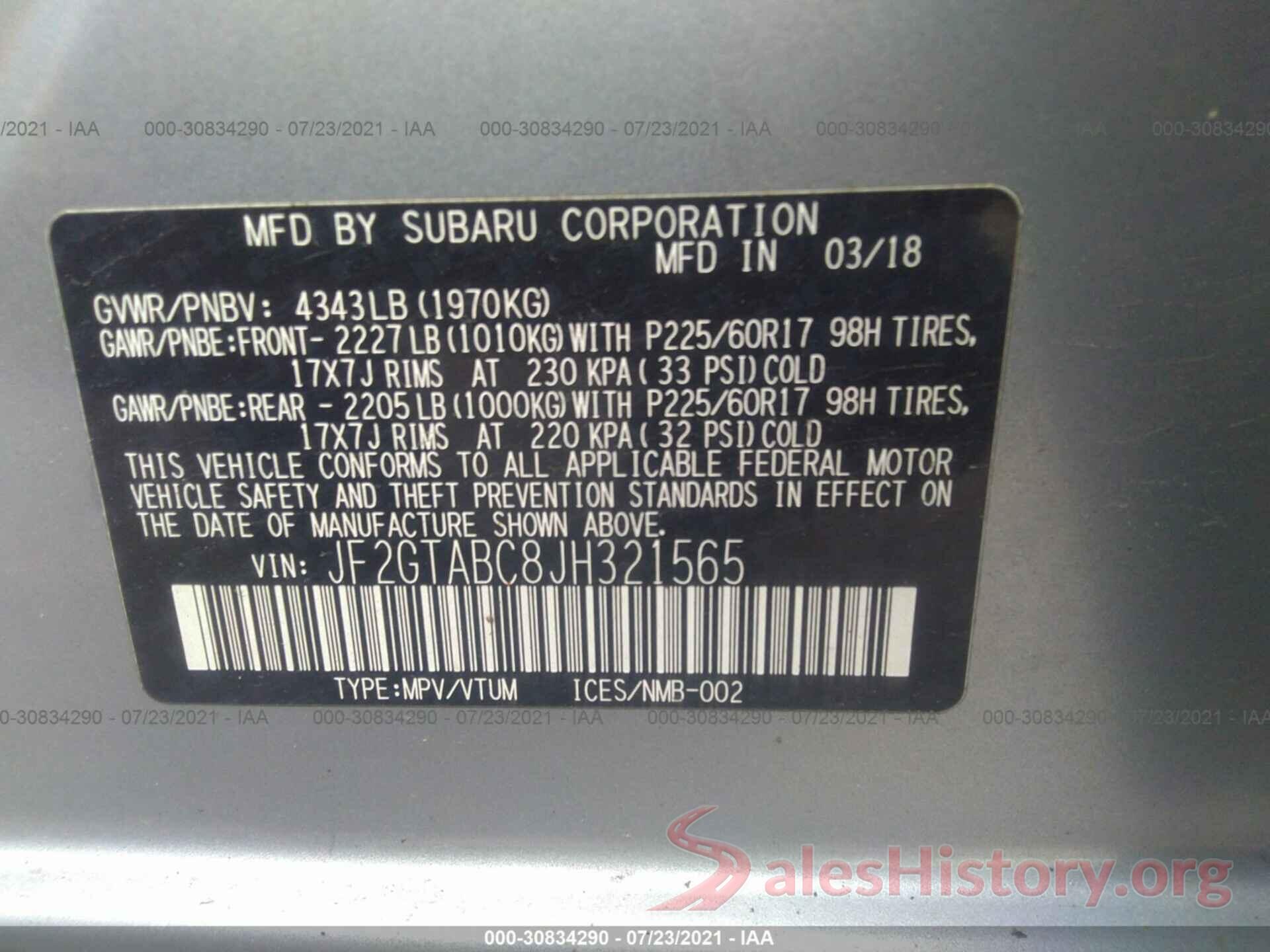 JF2GTABC8JH321565 2018 SUBARU CROSSTREK