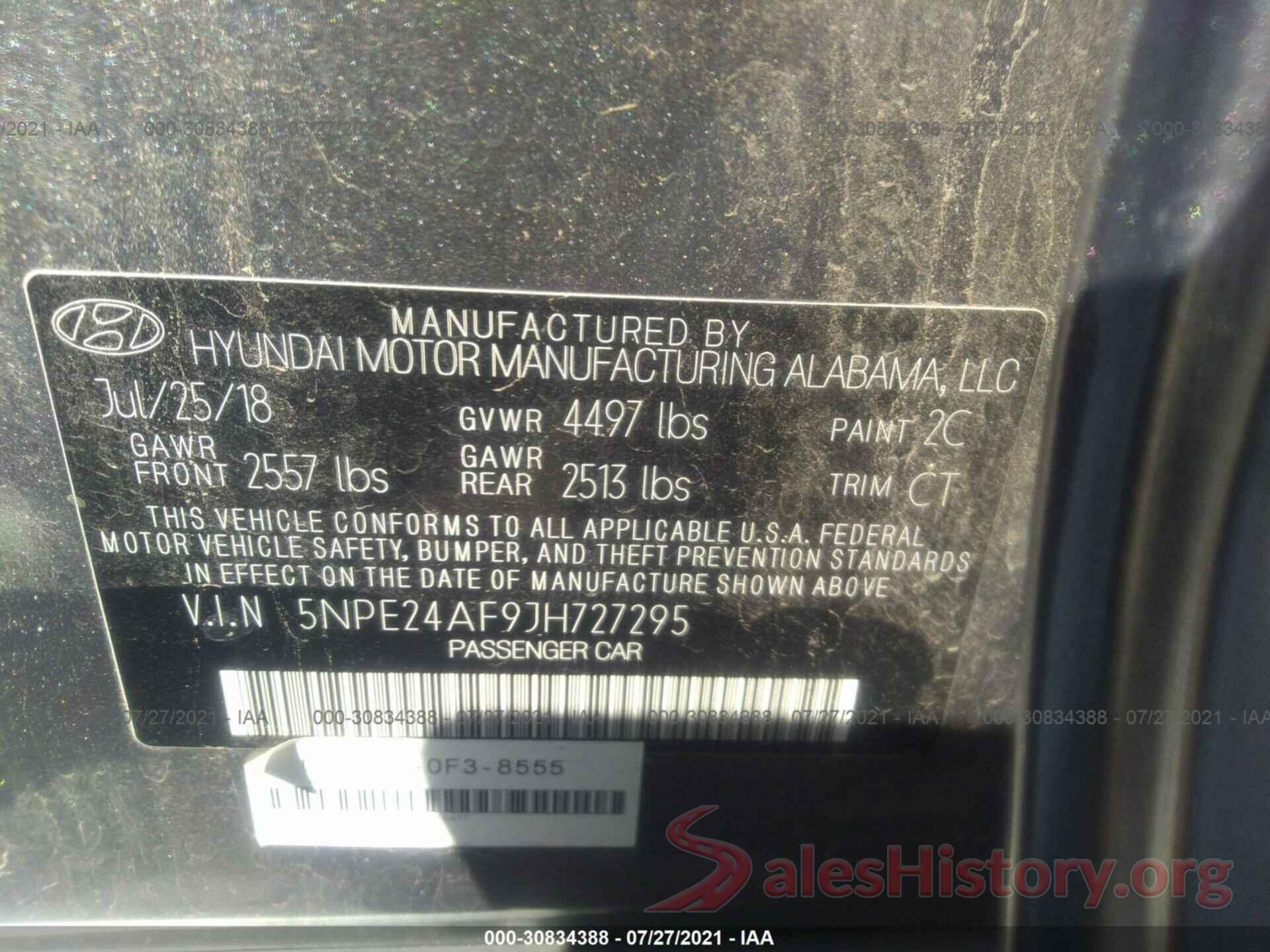 5NPE24AF9JH727295 2018 HYUNDAI SONATA