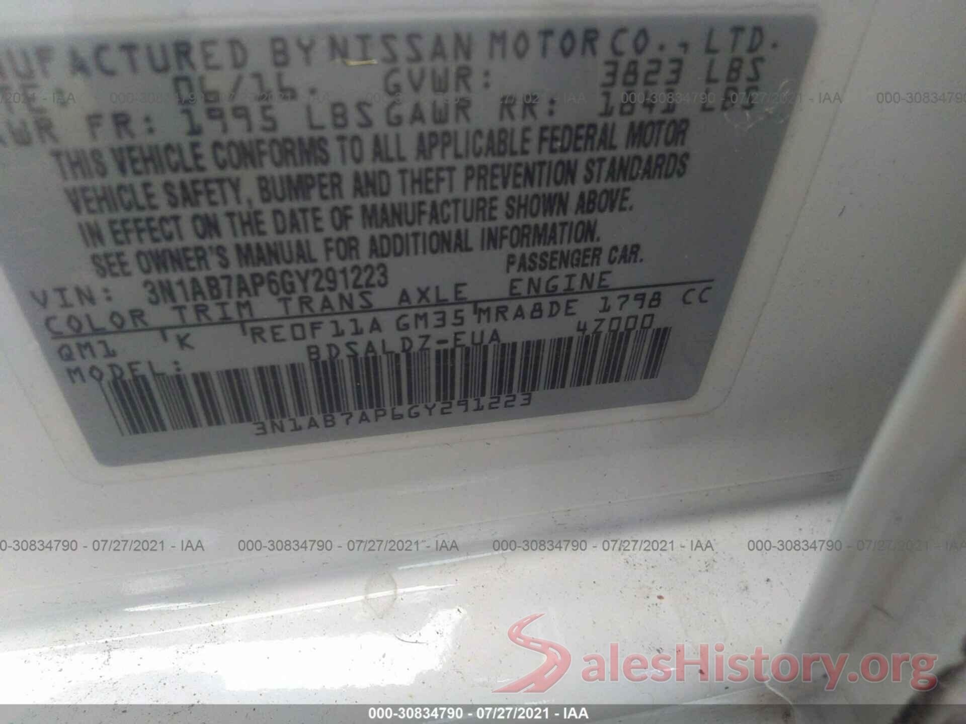 3N1AB7AP6GY291223 2016 NISSAN SENTRA