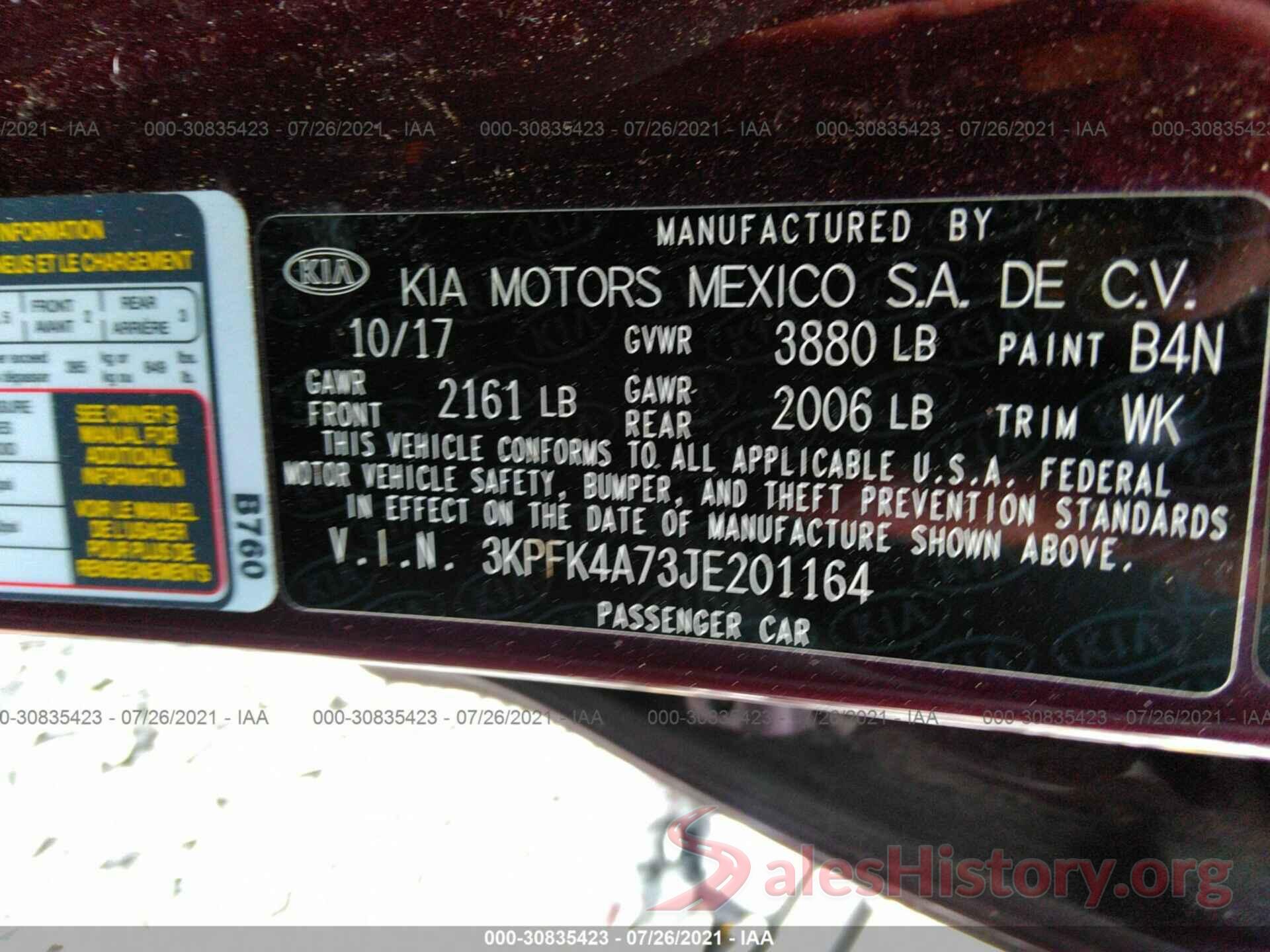 3KPFK4A73JE201164 2018 KIA FORTE