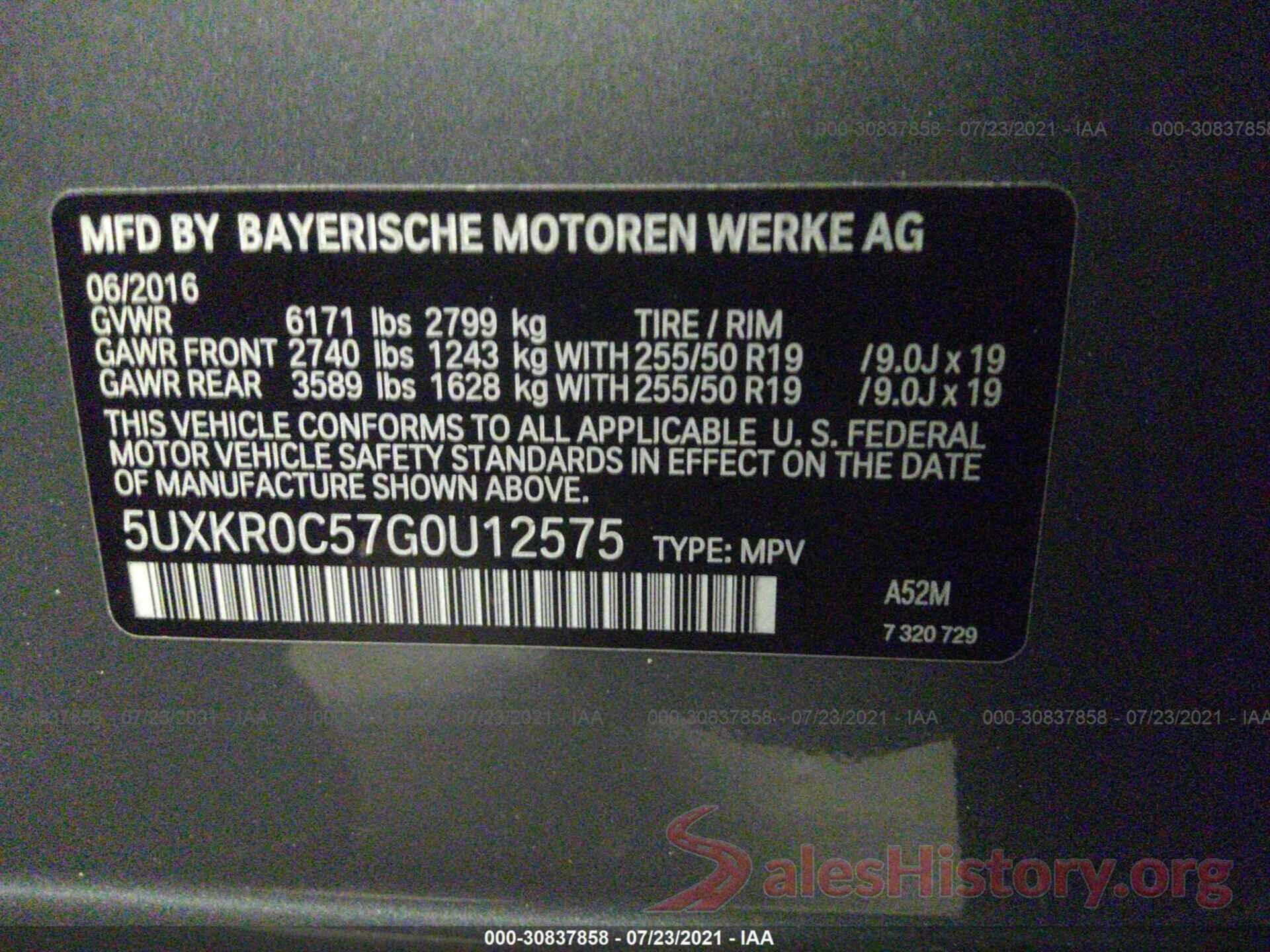 5UXKR0C57G0U12575 2016 BMW X5