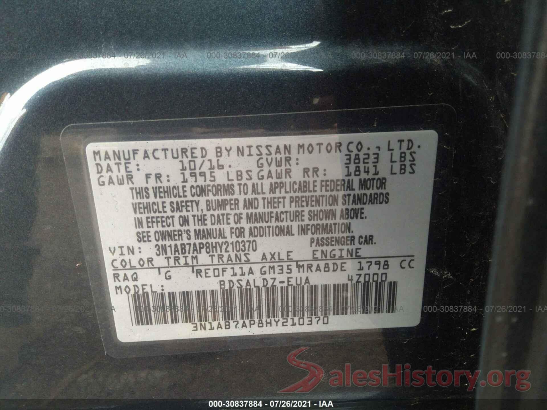 3N1AB7AP8HY210370 2017 NISSAN SENTRA