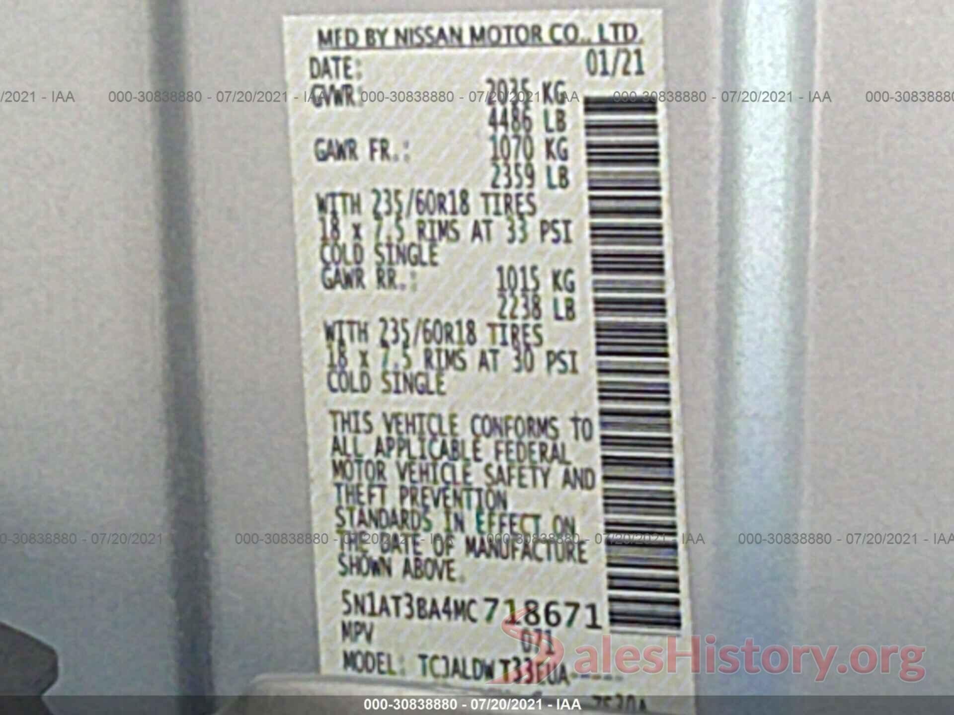 5N1AT3BA4MC718671 2021 NISSAN ROGUE