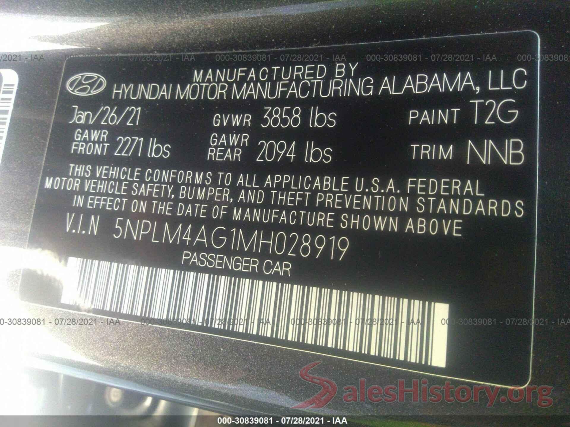 5NPLM4AG1MH028919 2021 HYUNDAI ELANTRA