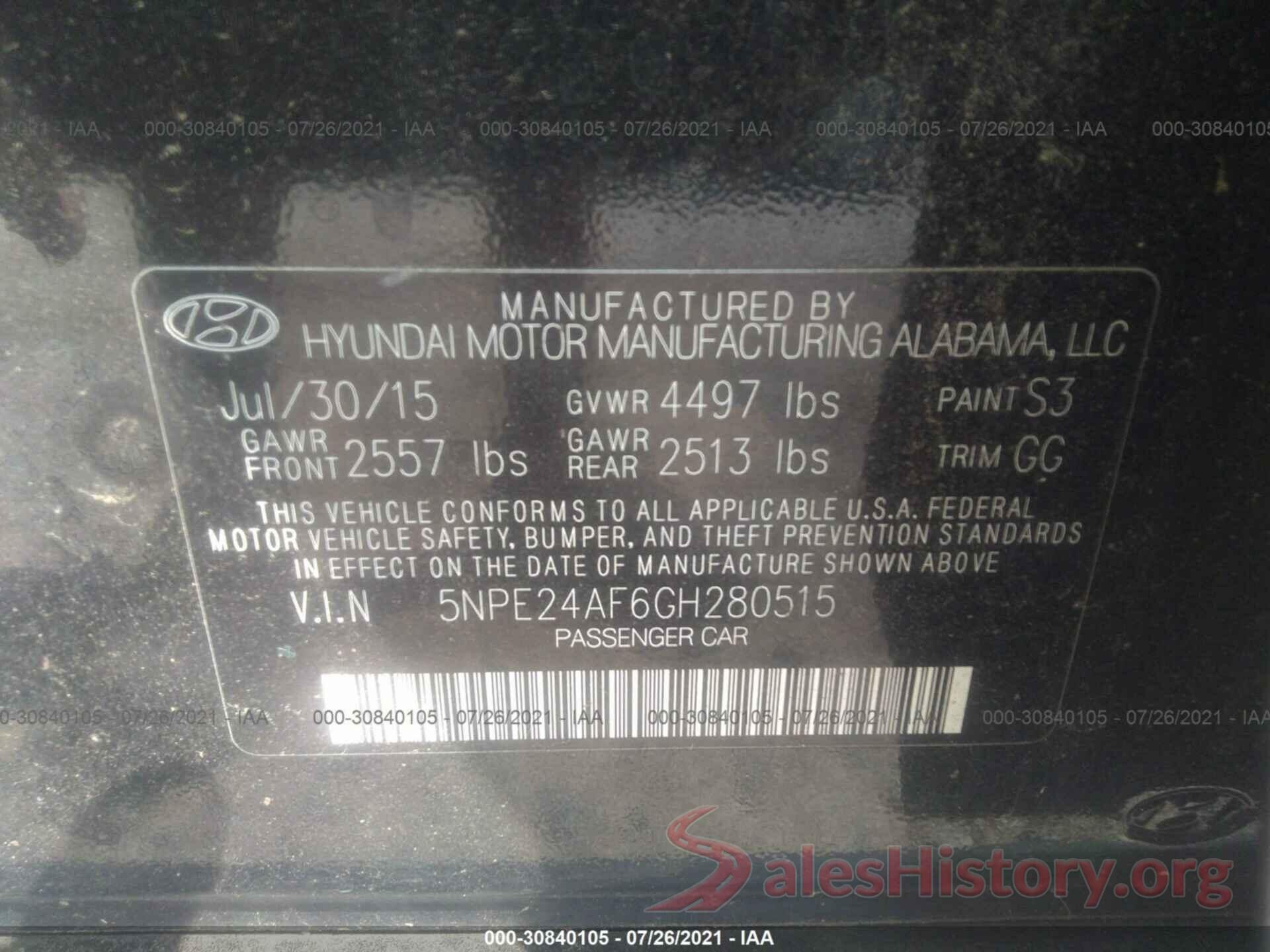 5NPE24AF6GH280515 2016 HYUNDAI SONATA