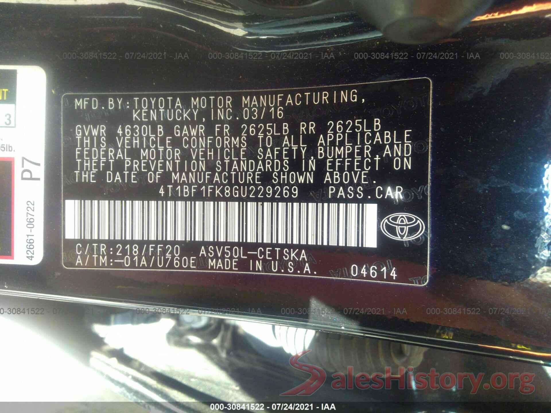 4T1BF1FK8GU229269 2016 TOYOTA CAMRY