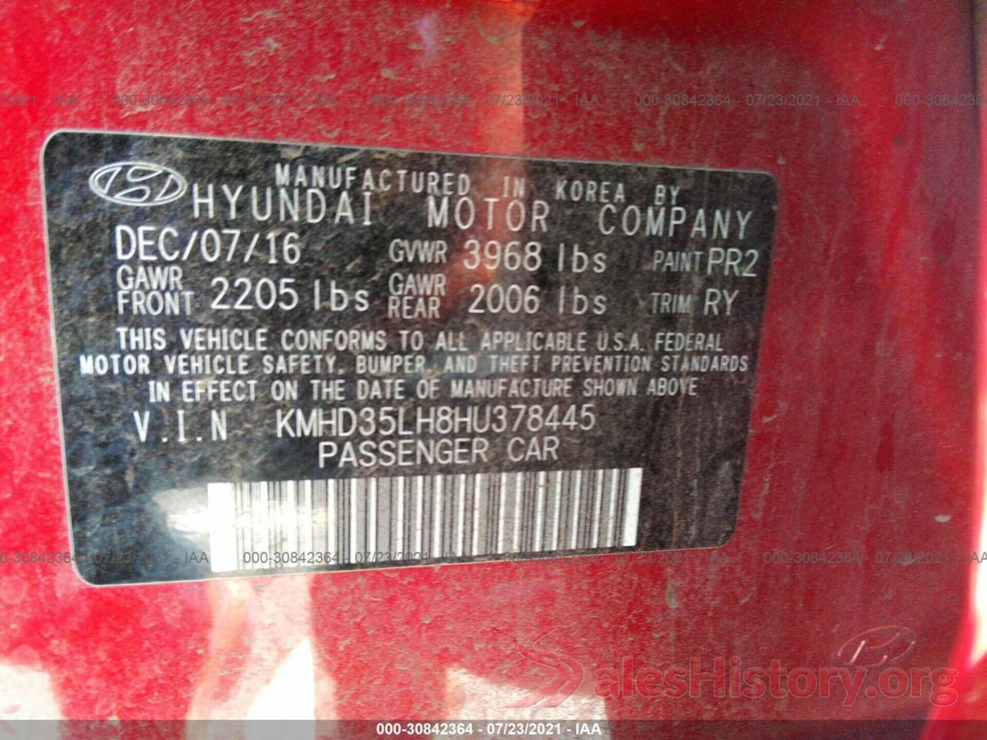 KMHD35LH8HU378445 2017 HYUNDAI ELANTRA GT