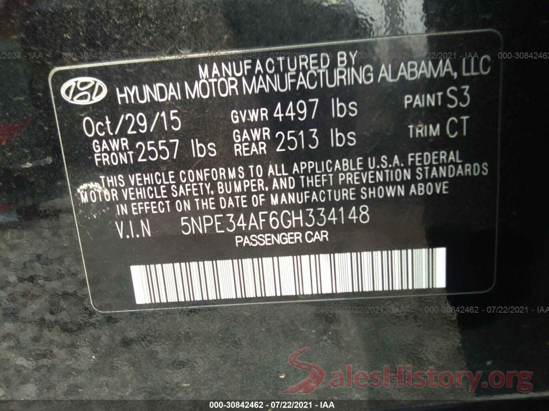 5NPE34AF6GH334148 2016 HYUNDAI SONATA