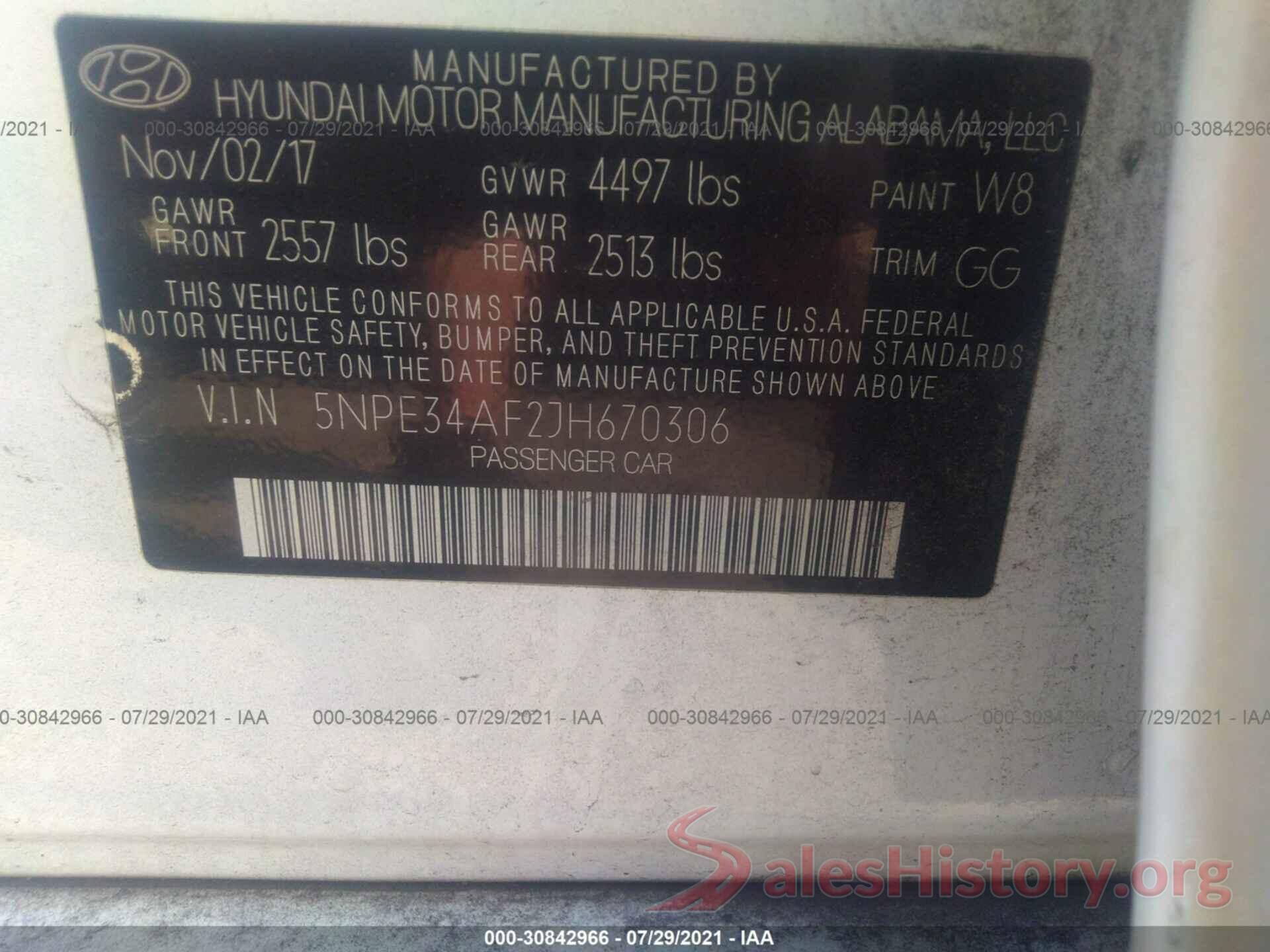 5NPE34AF2JH670306 2018 HYUNDAI SONATA