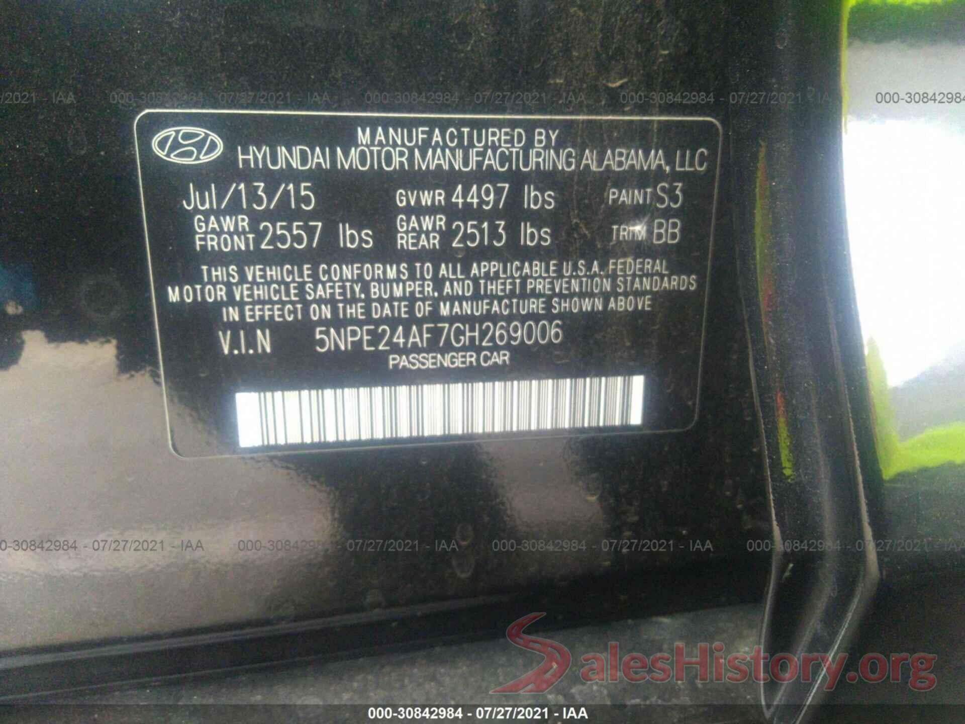 5NPE24AF7GH269006 2016 HYUNDAI SONATA