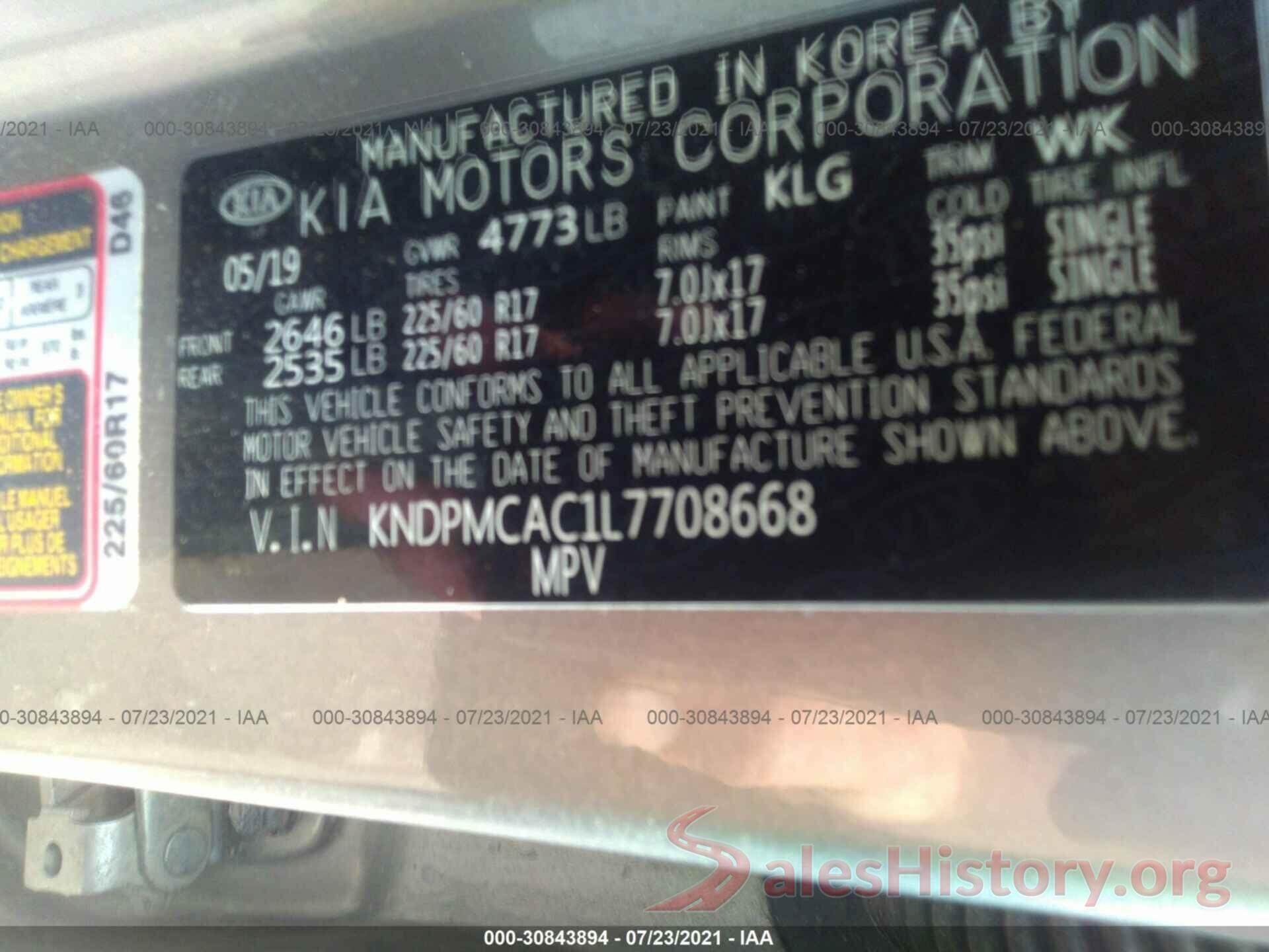 KNDPMCAC1L7708668 2020 KIA SPORTAGE