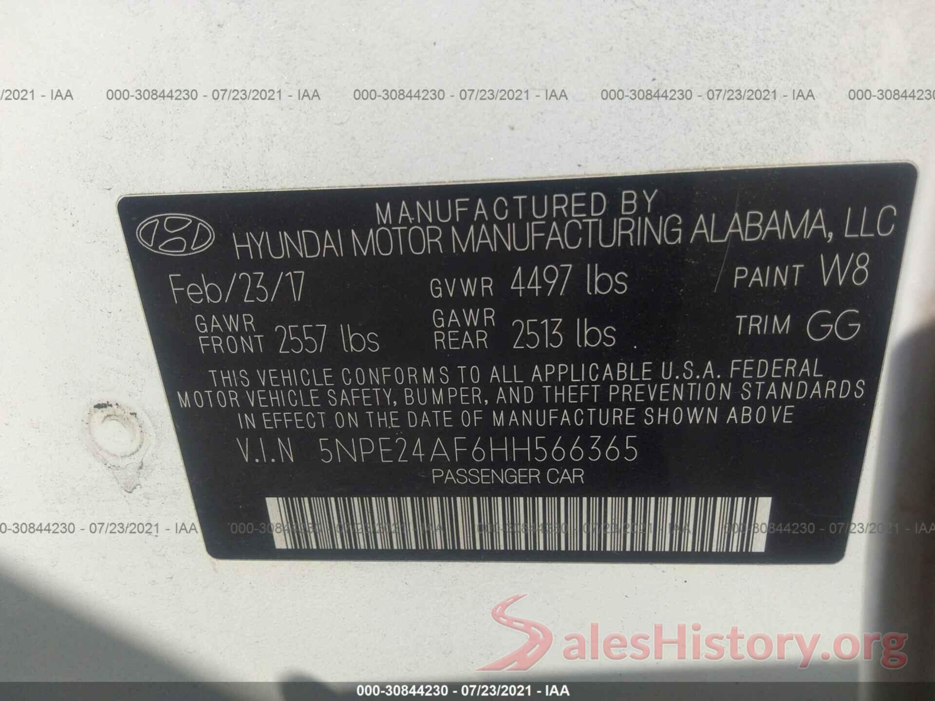 5NPE24AF6HH566365 2017 HYUNDAI SONATA