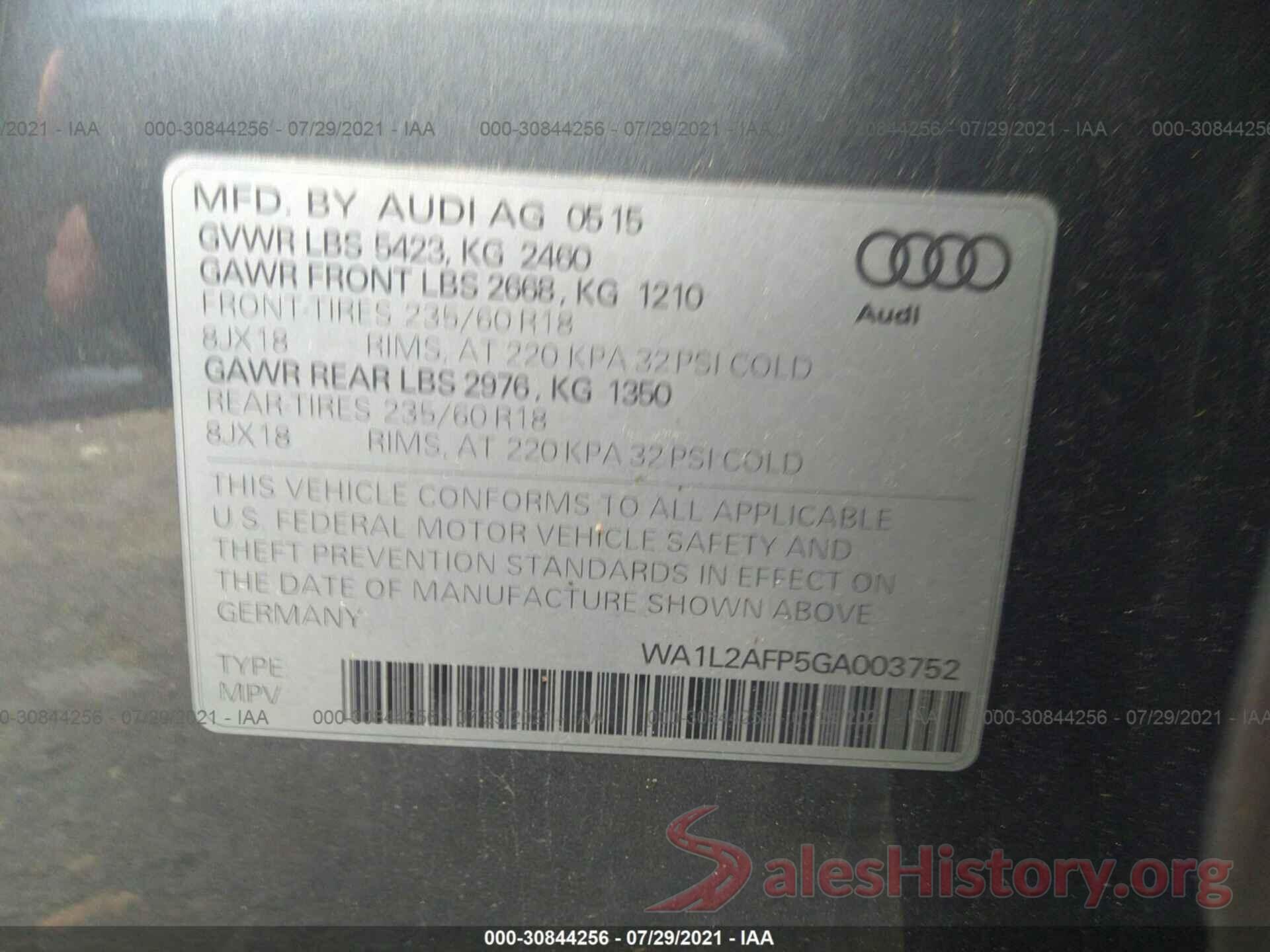 WA1L2AFP5GA003752 2016 AUDI Q5