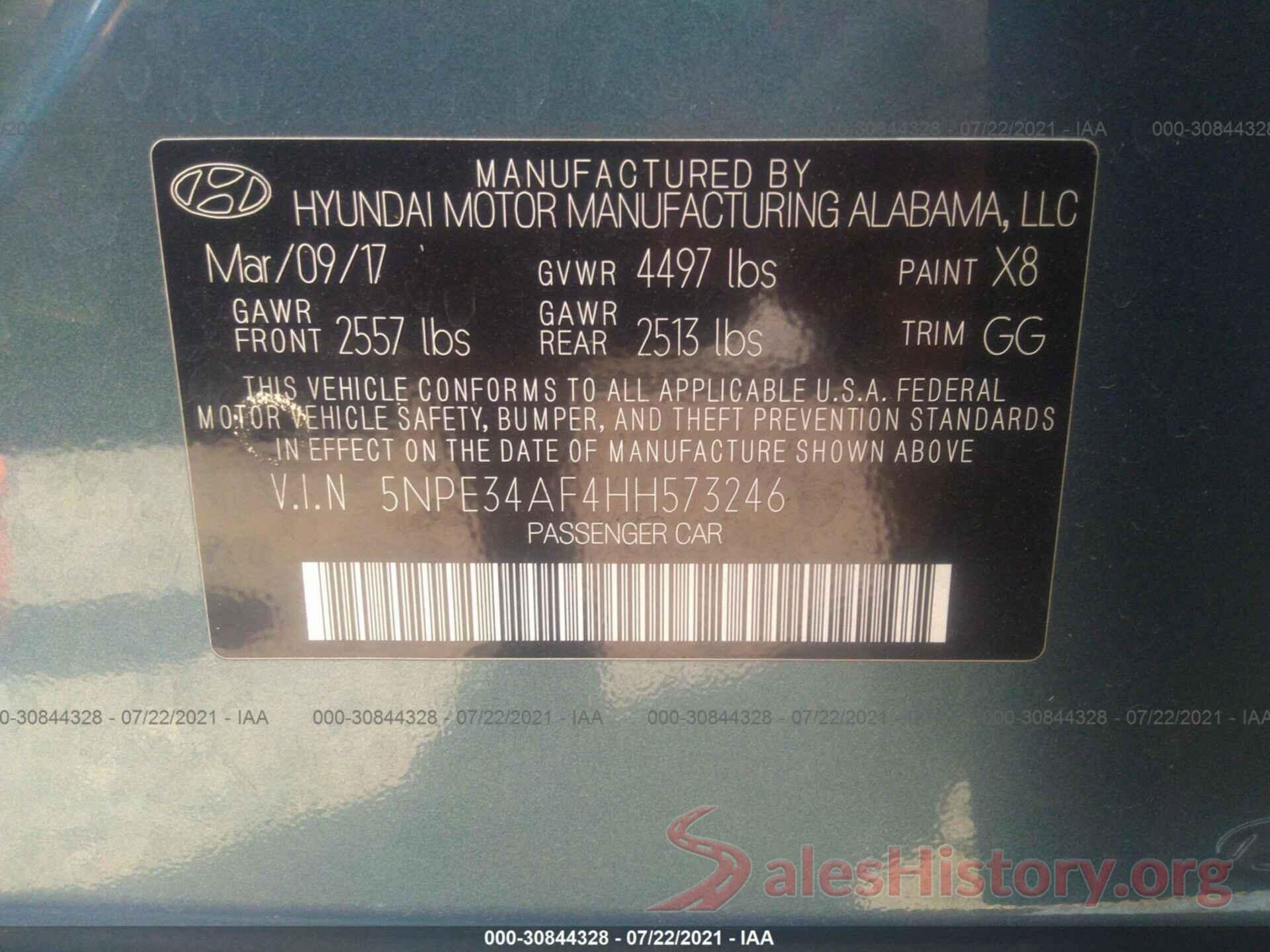 5NPE34AF4HH573246 2017 HYUNDAI SONATA