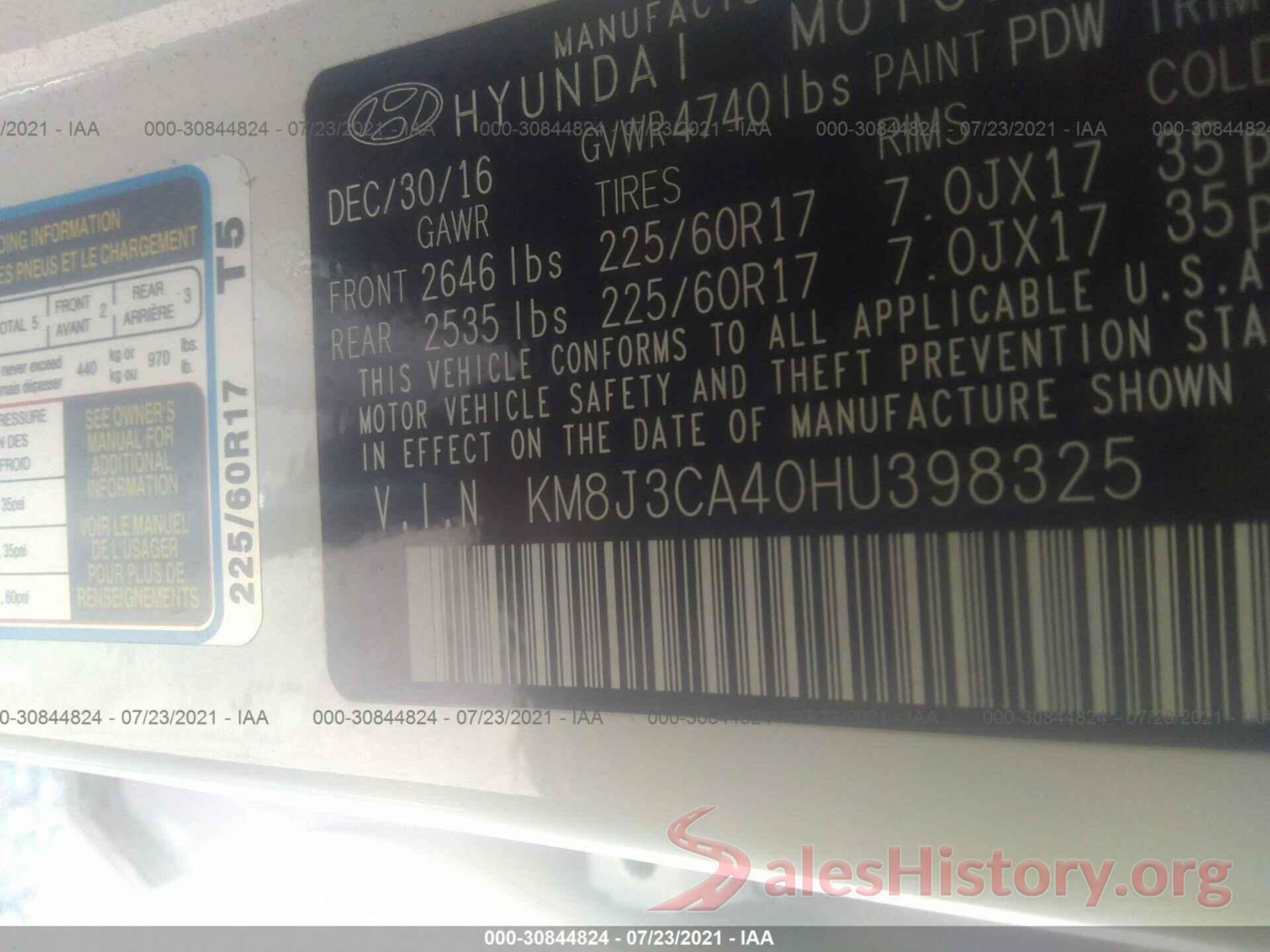 KM8J3CA40HU398325 2017 HYUNDAI TUCSON