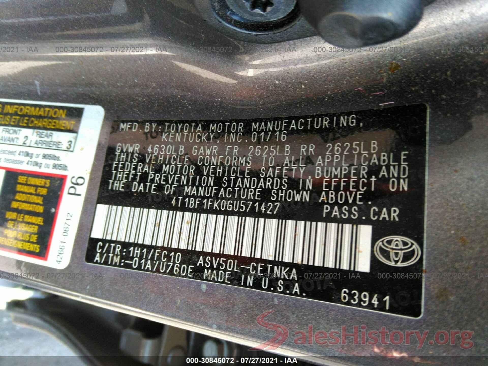 4T1BF1FK0GU571427 2016 TOYOTA CAMRY