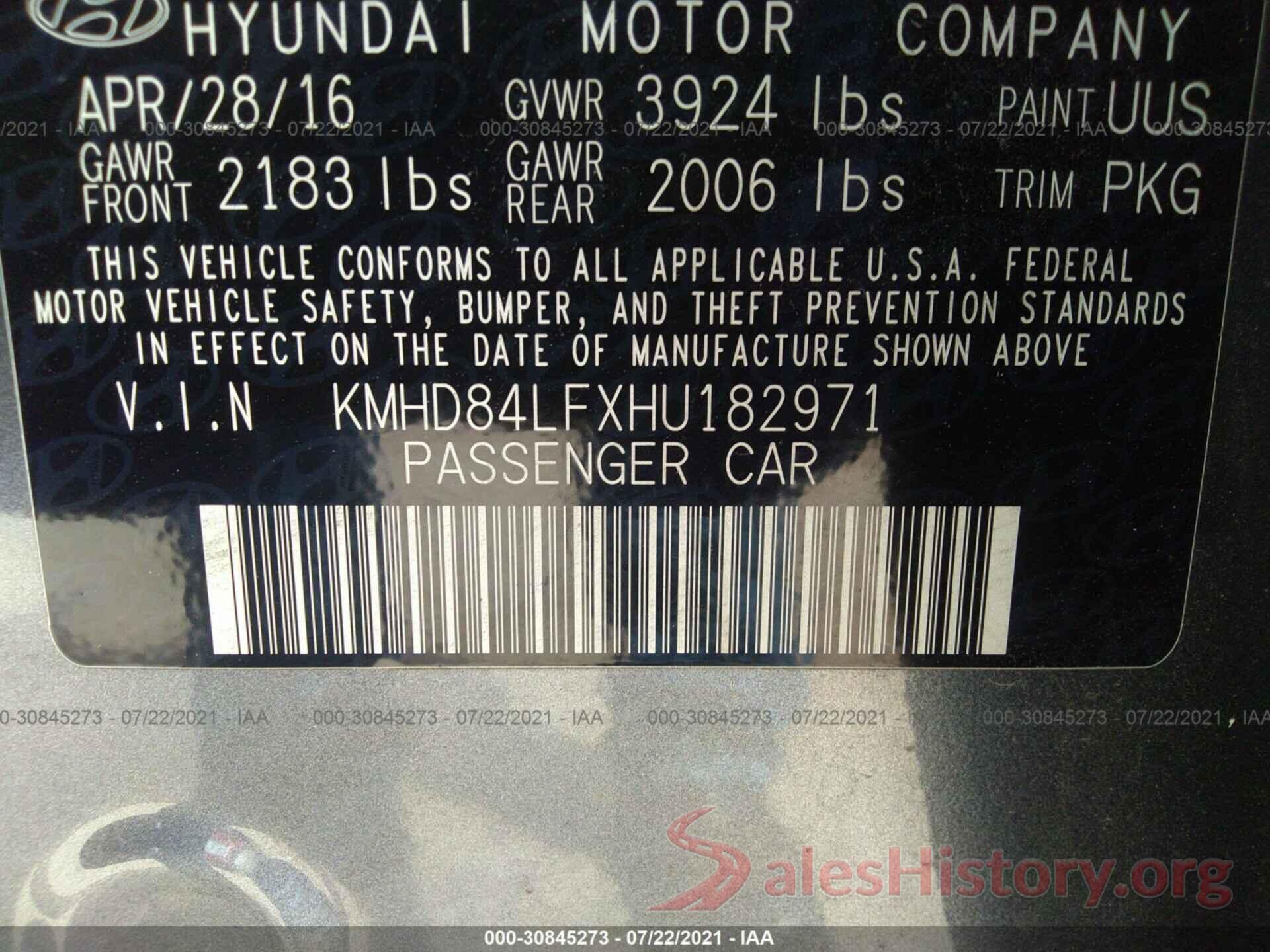 KMHD84LFXHU182971 2017 HYUNDAI ELANTRA