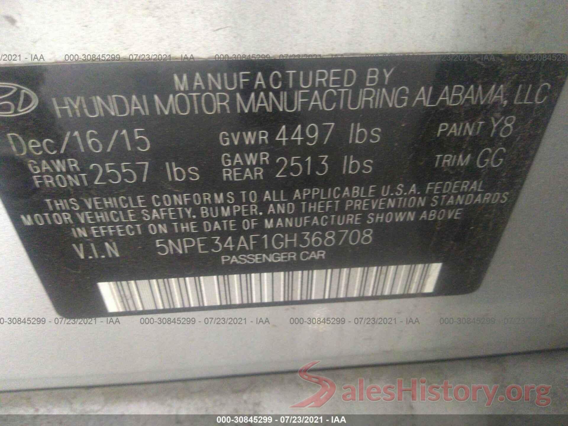 5NPE34AF1GH368708 2016 HYUNDAI SONATA