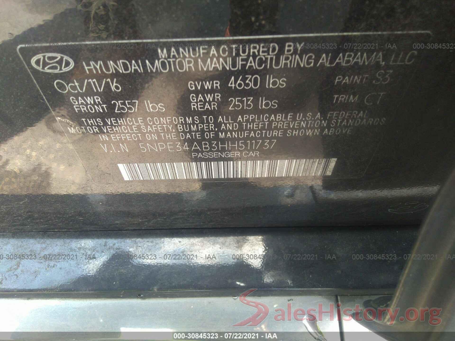 5NPE34AB3HH511737 2017 HYUNDAI SONATA