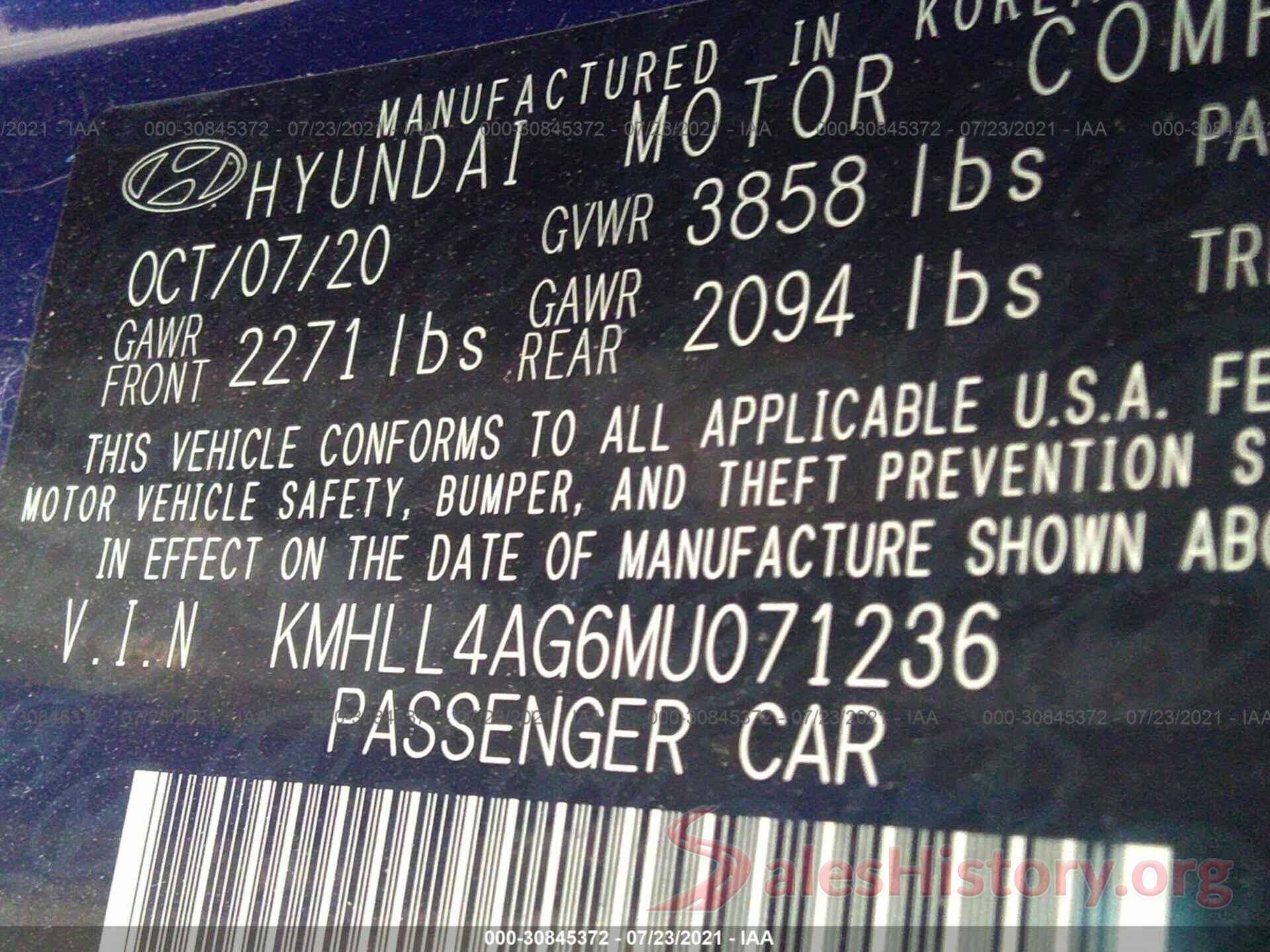 KMHLL4AG6MU071236 2021 HYUNDAI ELANTRA