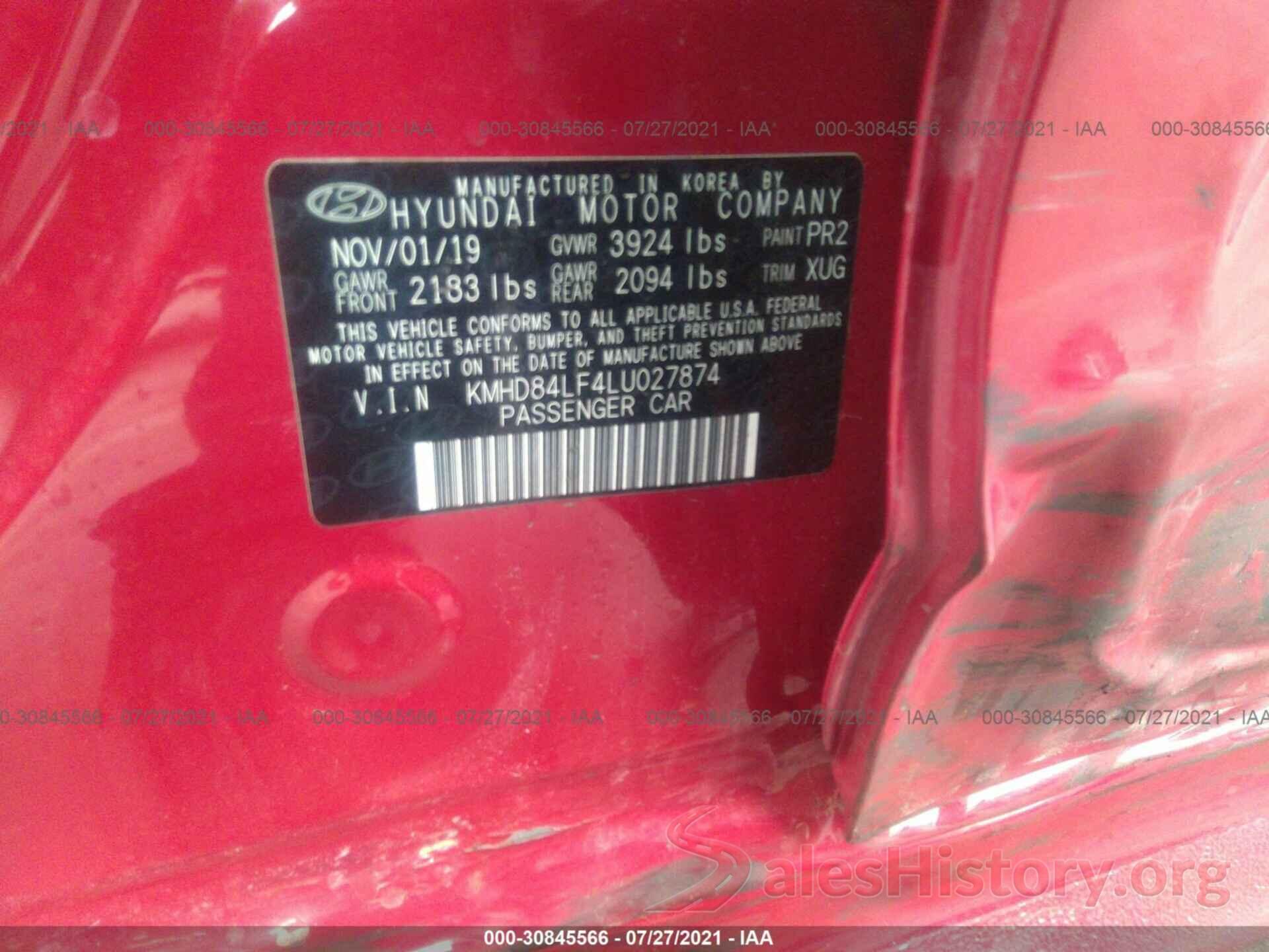 KMHD84LF4LU027874 2020 HYUNDAI ELANTRA