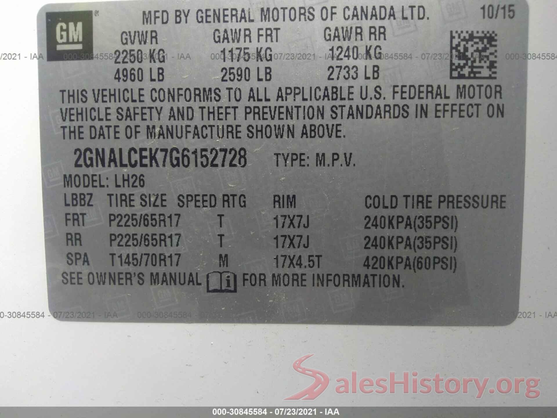 2GNALCEK7G6152728 2016 CHEVROLET EQUINOX