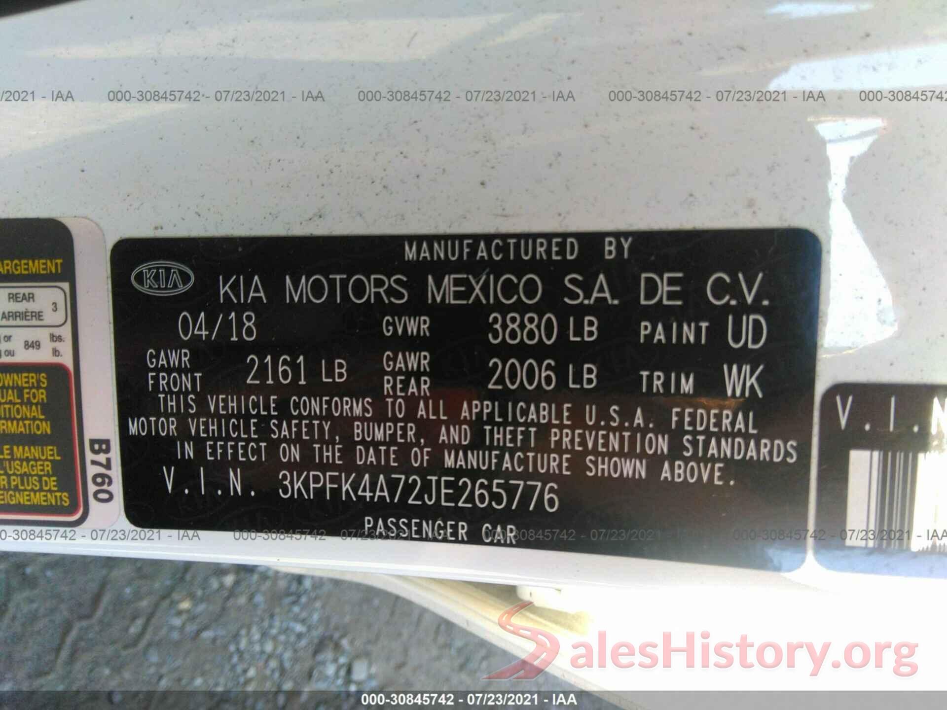 3KPFK4A72JE265776 2018 KIA FORTE