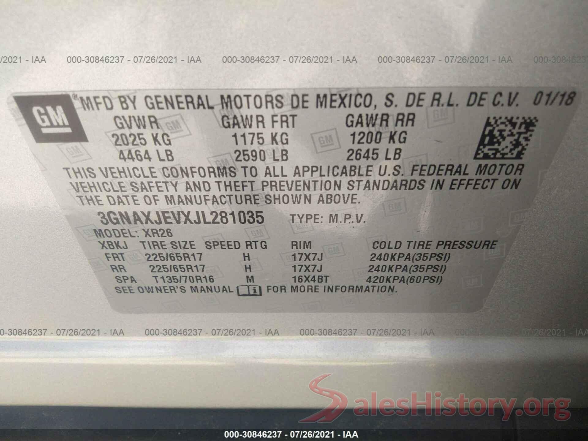 3GNAXJEVXJL281035 2018 CHEVROLET EQUINOX