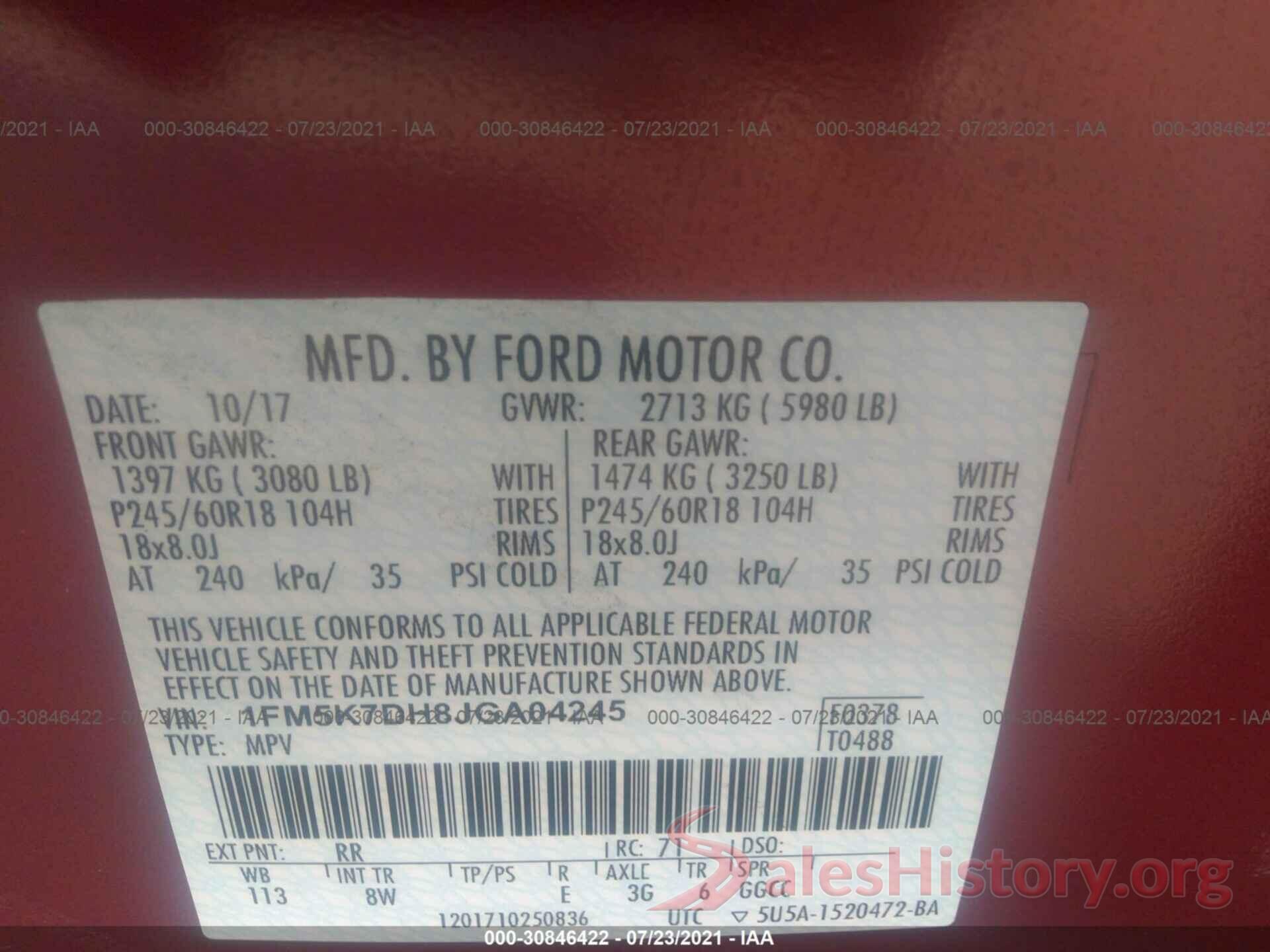 1FM5K7DH8JGA04245 2018 FORD EXPLORER