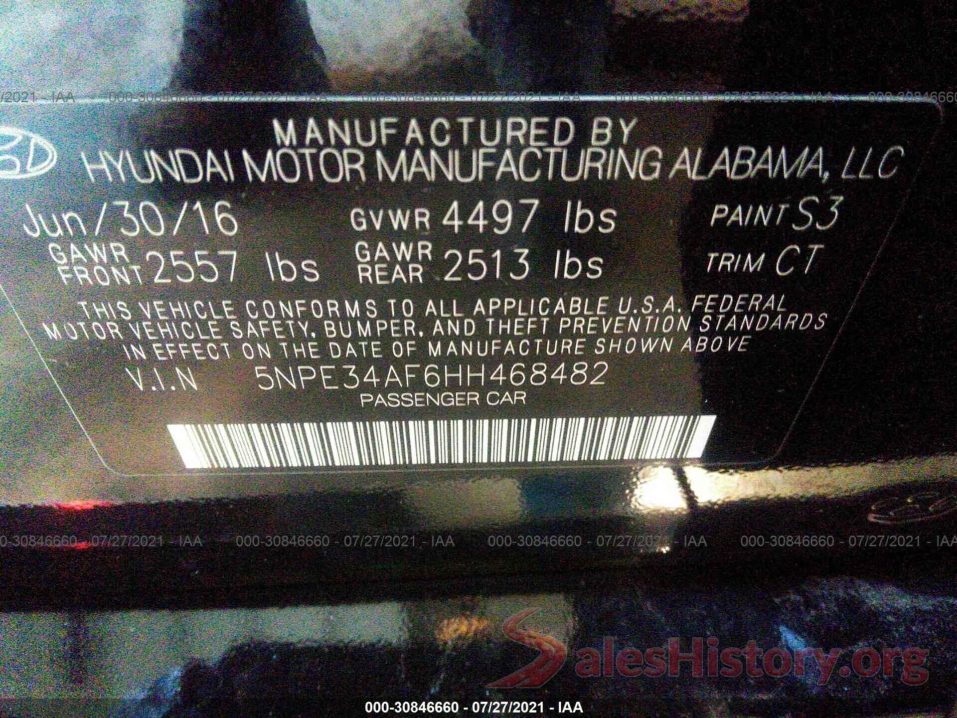 5NPE34AF6HH468482 2017 HYUNDAI SONATA