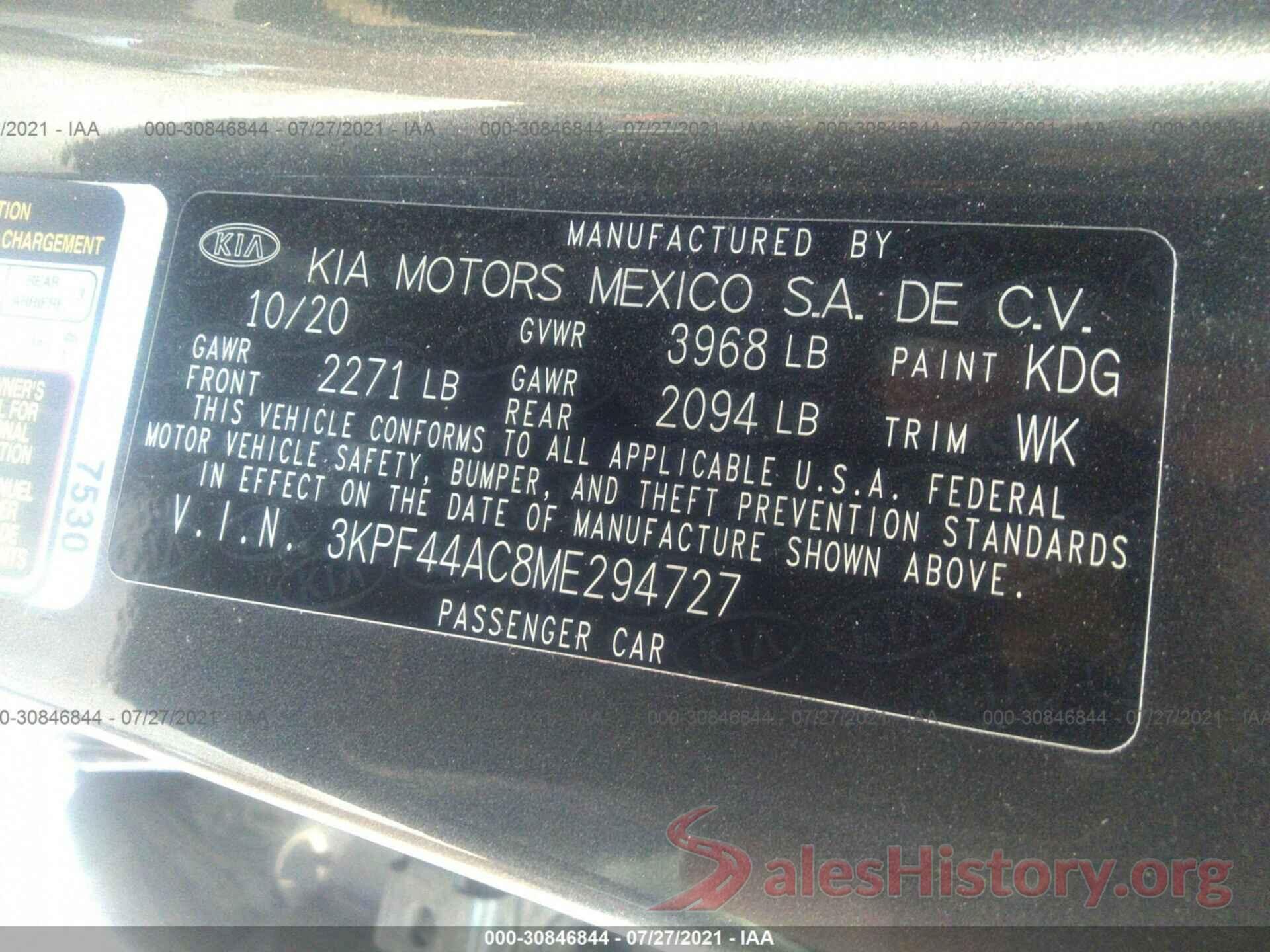 3KPF44AC8ME294727 2021 KIA FORTE