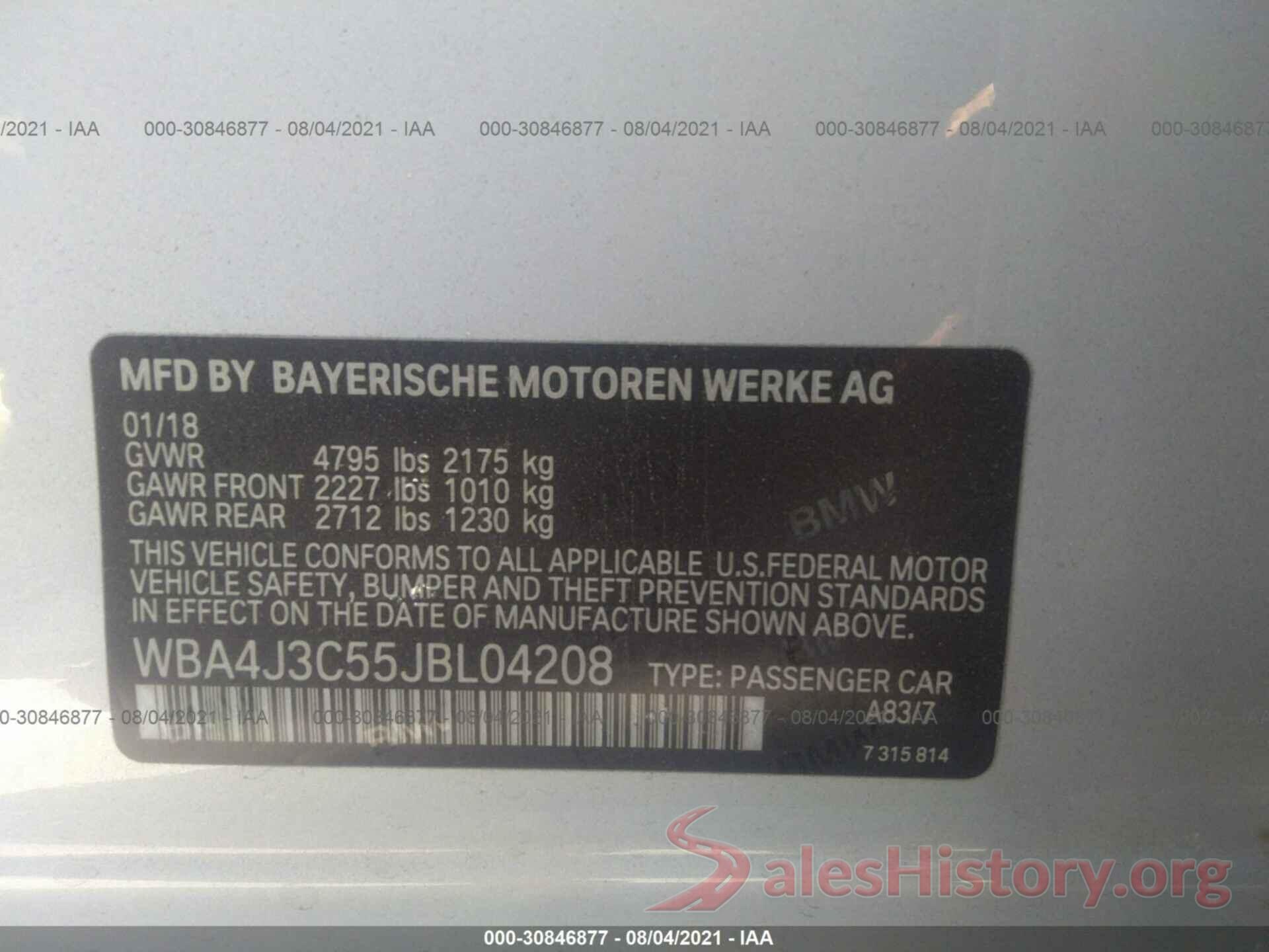 WBA4J3C55JBL04208 2018 BMW 4 SERIES