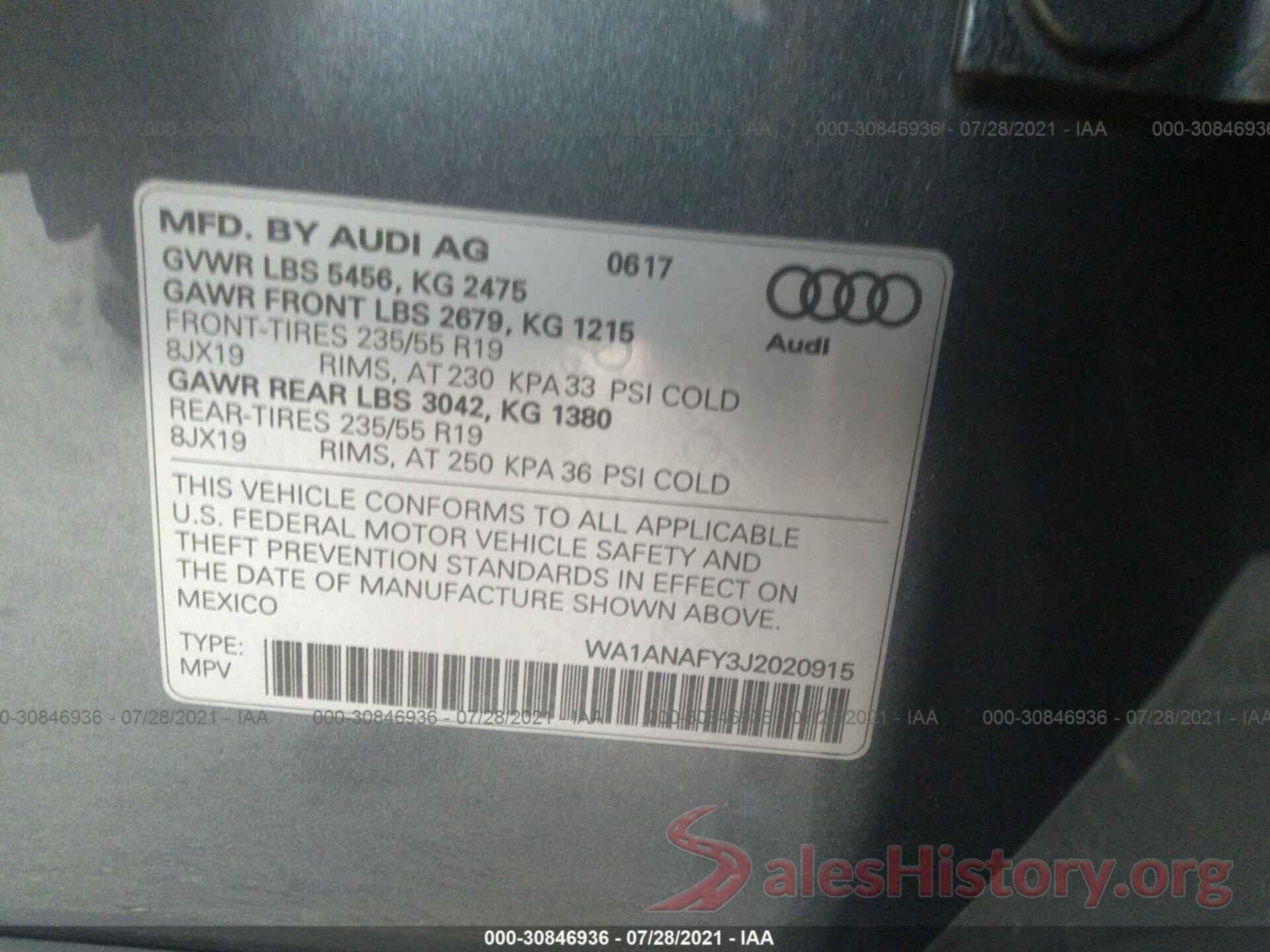 WA1ANAFY3J2020915 2018 AUDI Q5