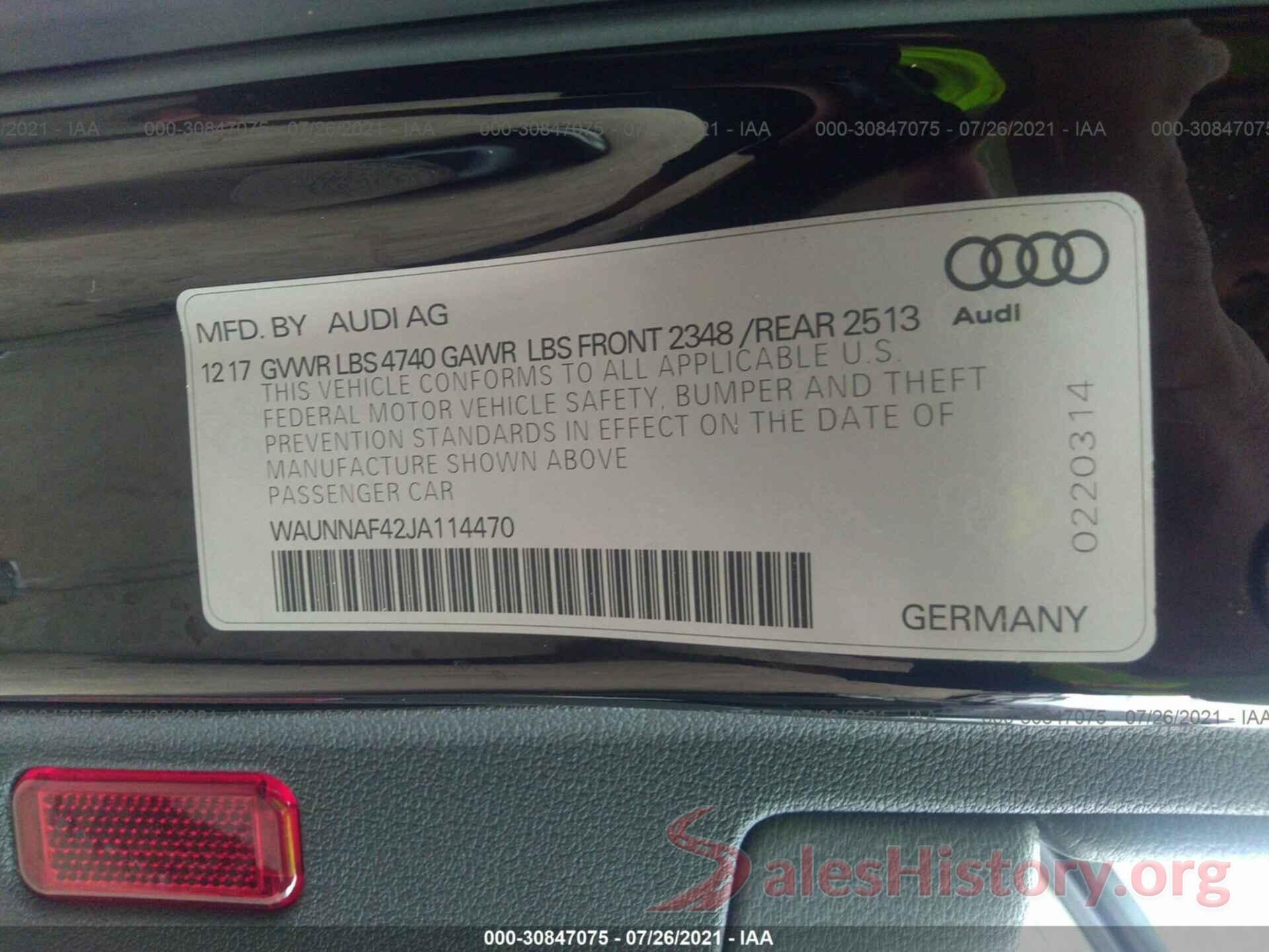 WAUNNAF42JA114470 2018 AUDI A4