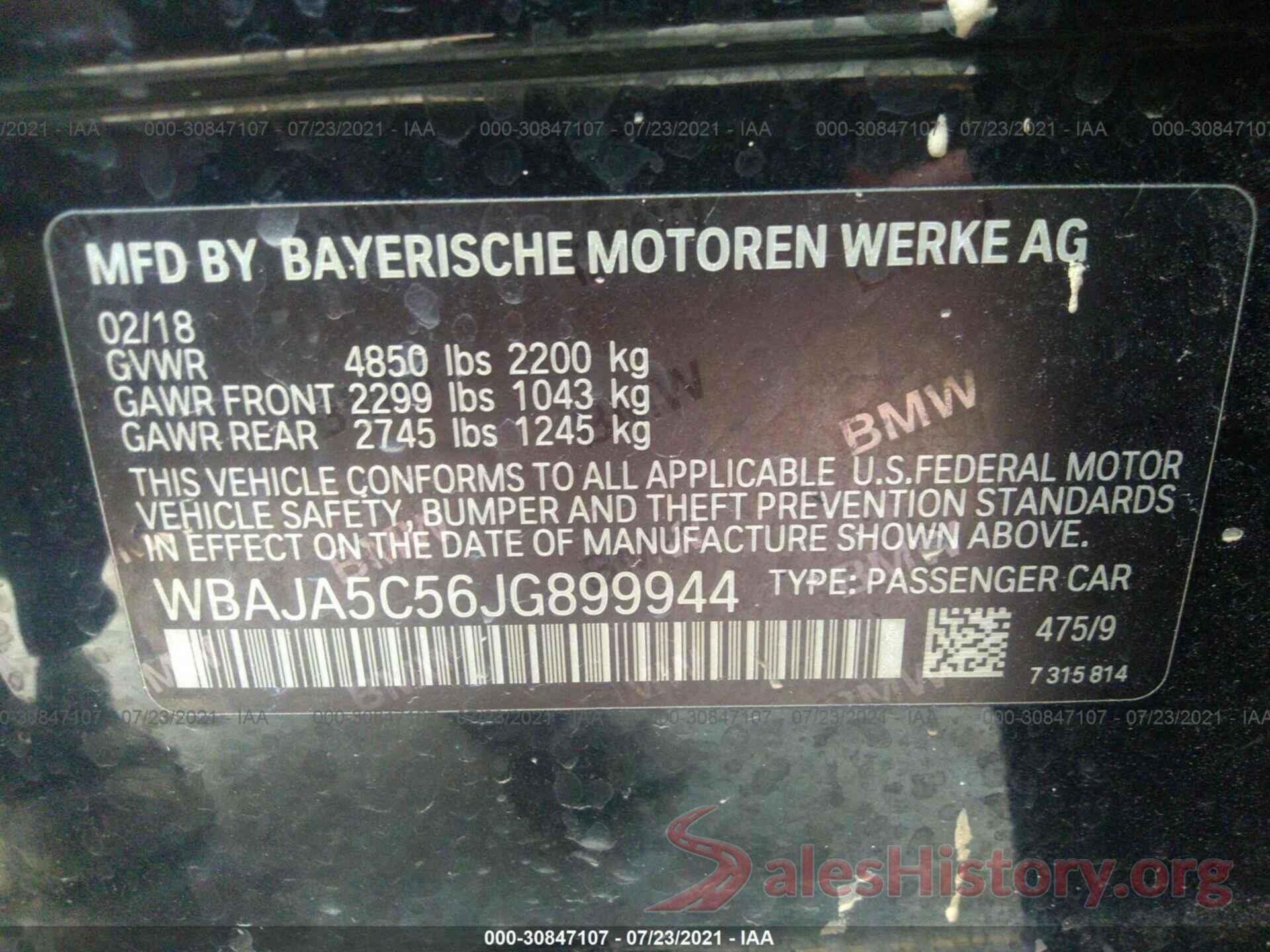 WBAJA5C56JG899944 2018 BMW 5 SERIES