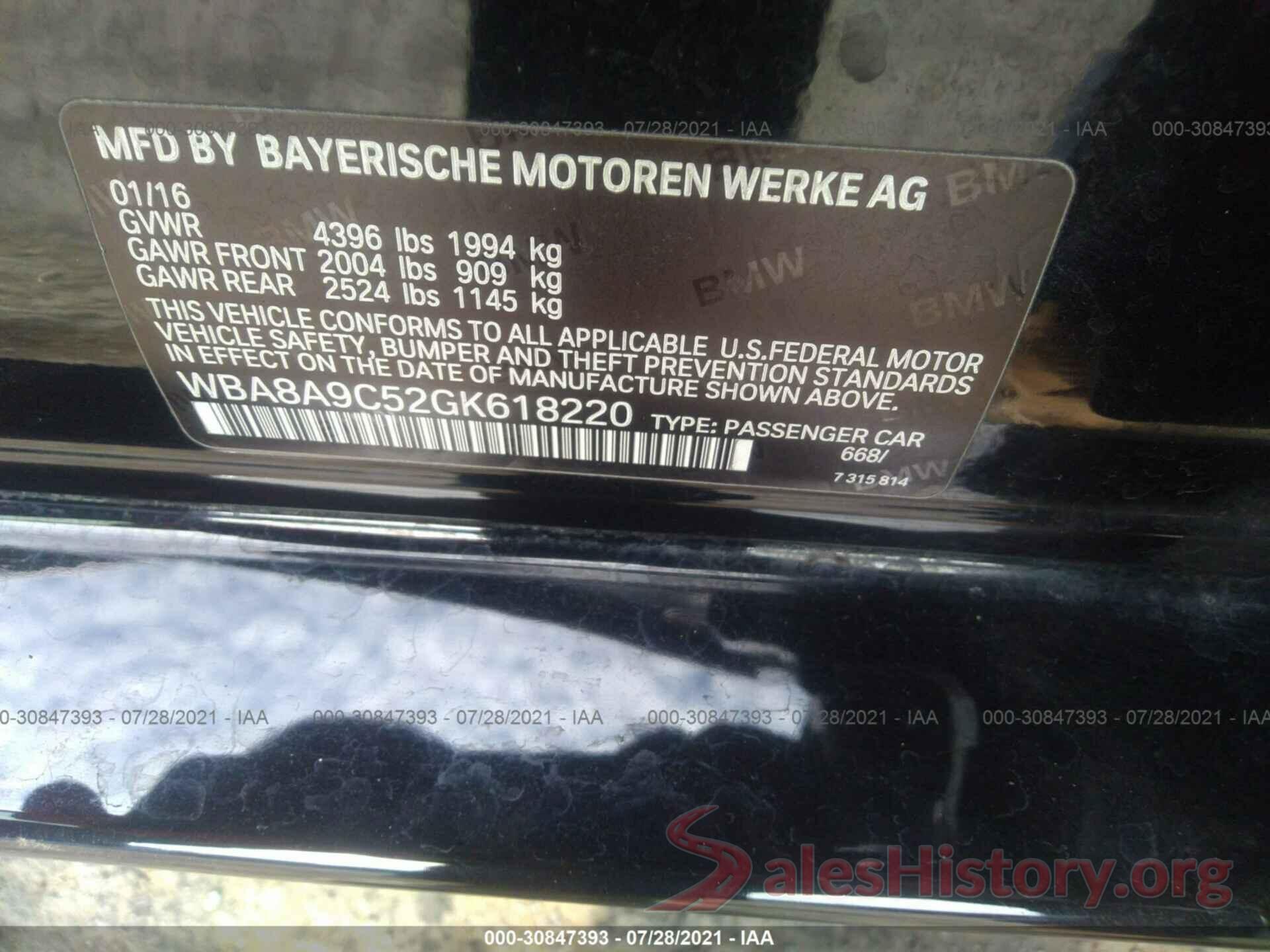 WBA8A9C52GK618220 2016 BMW 3 SERIES