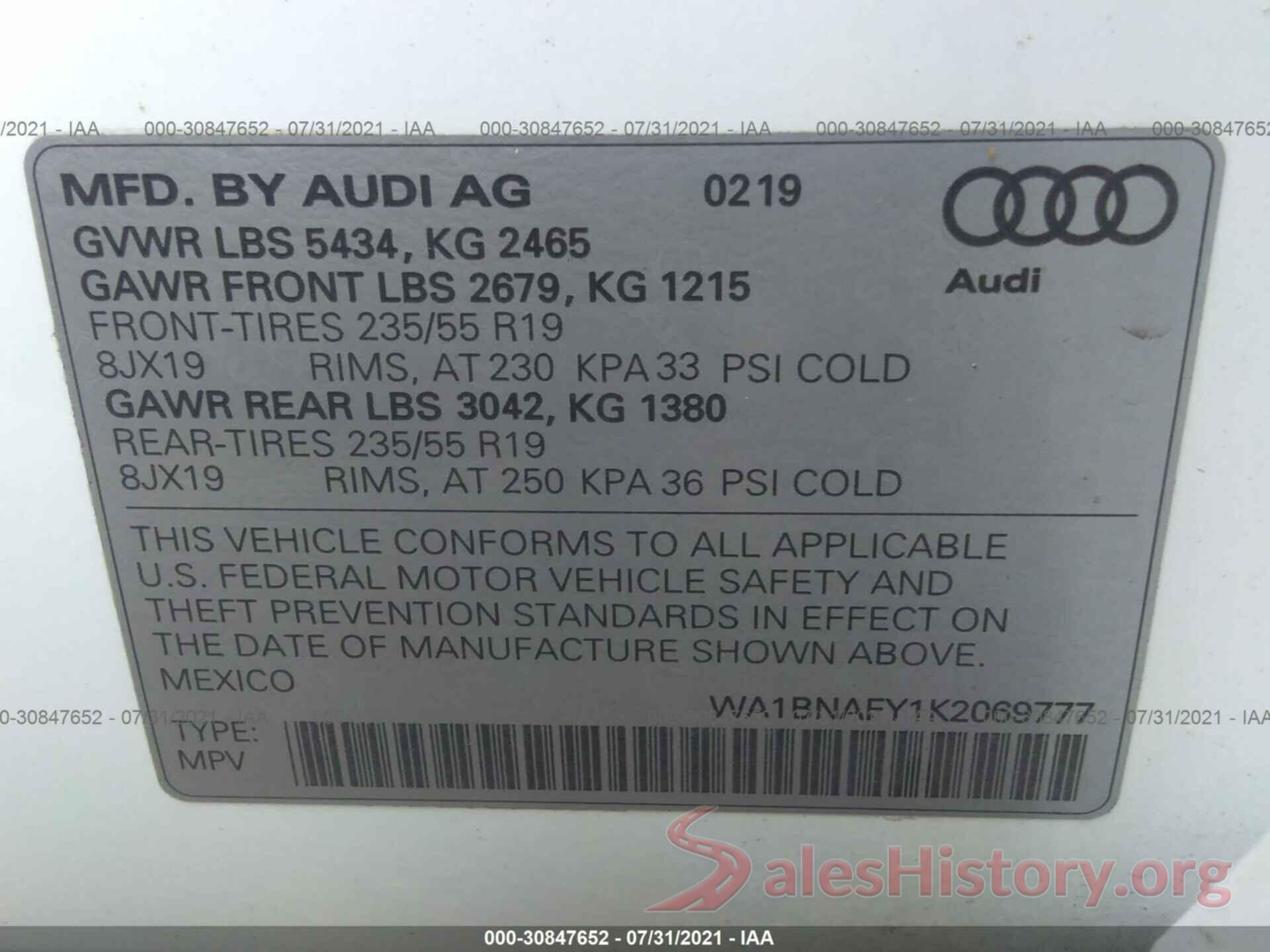 WA1BNAFY1K2069777 2019 AUDI Q5