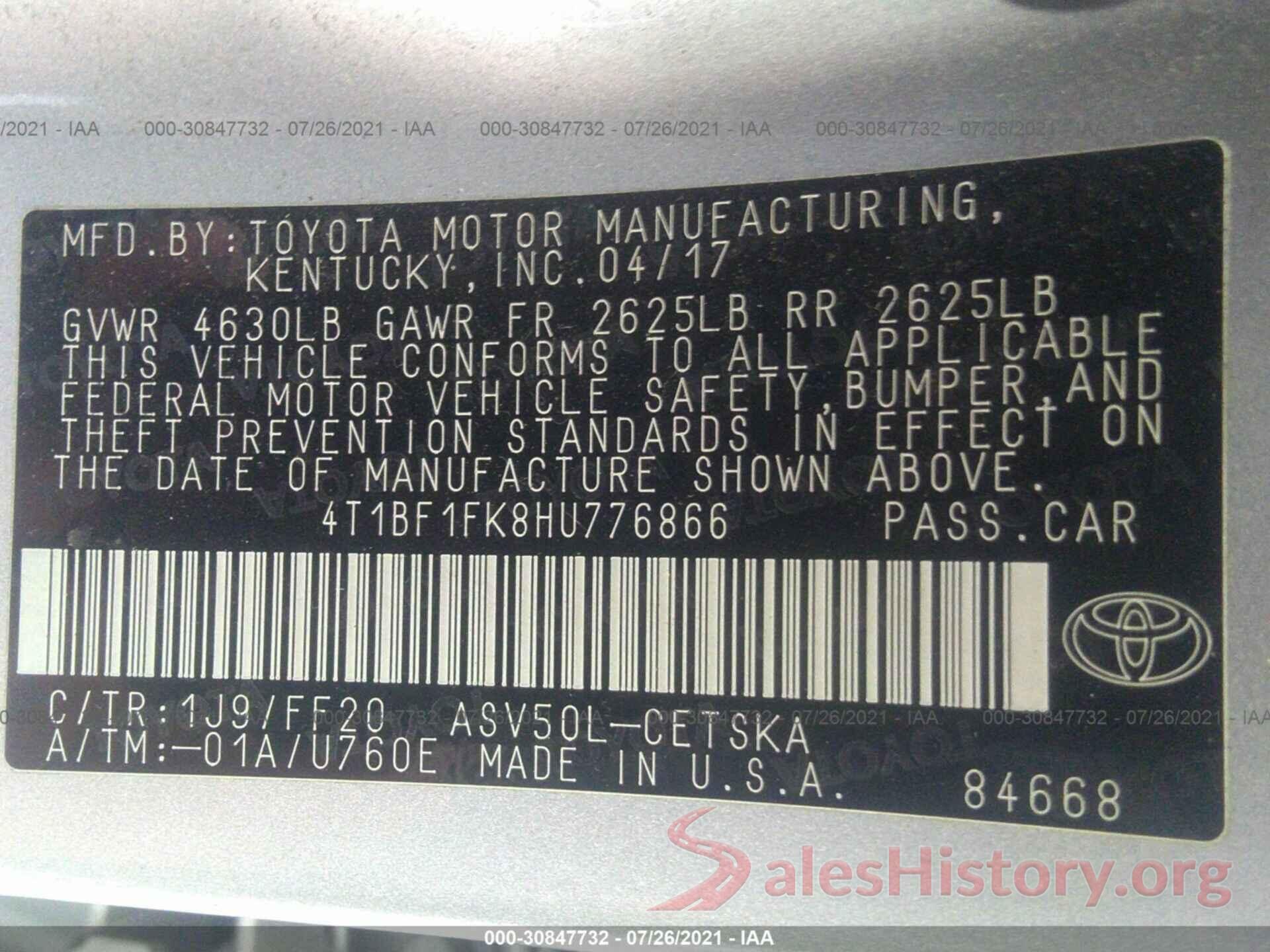 4T1BF1FK8HU776866 2017 TOYOTA CAMRY