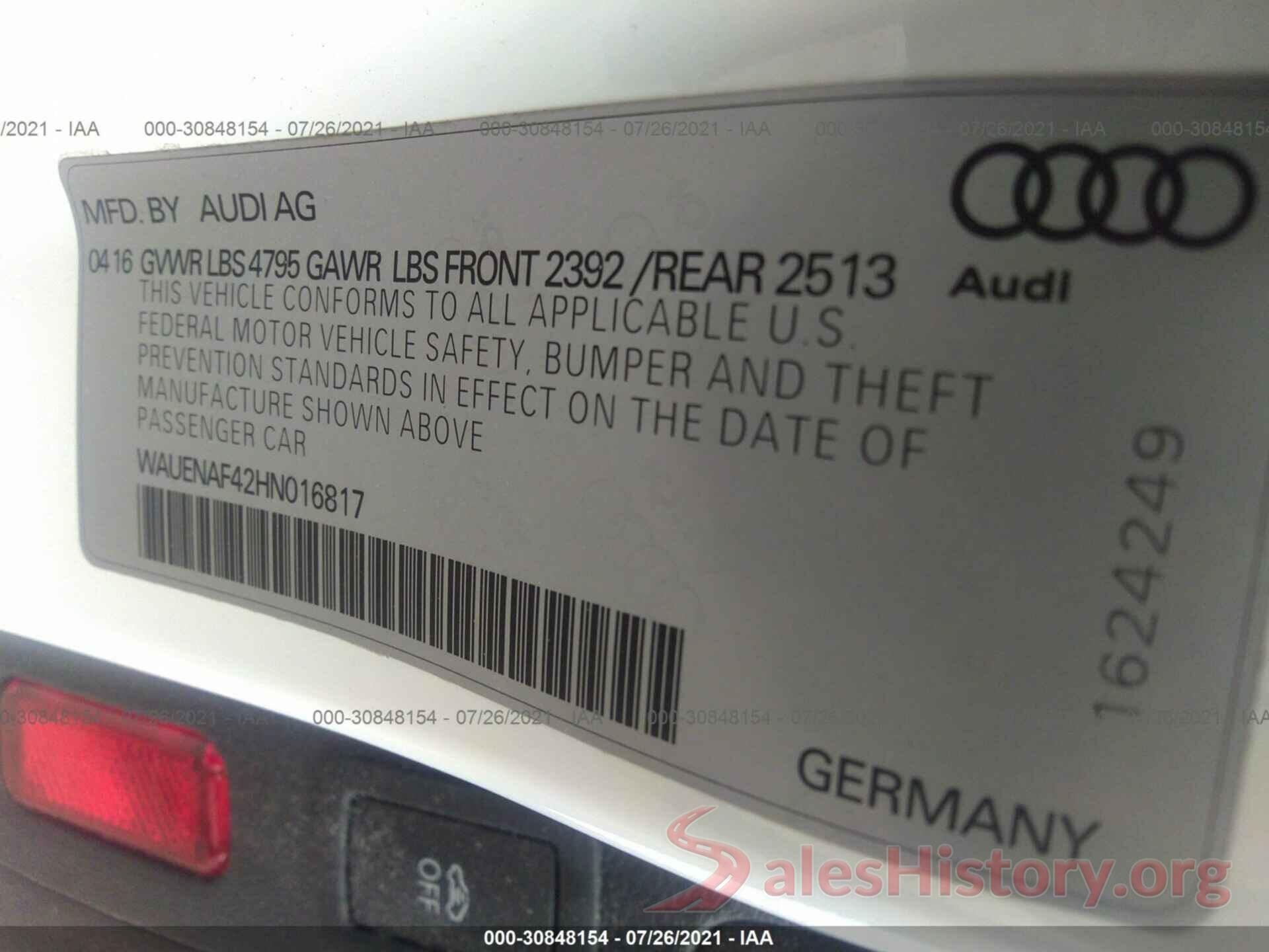 WAUENAF42HN016817 2017 AUDI A4