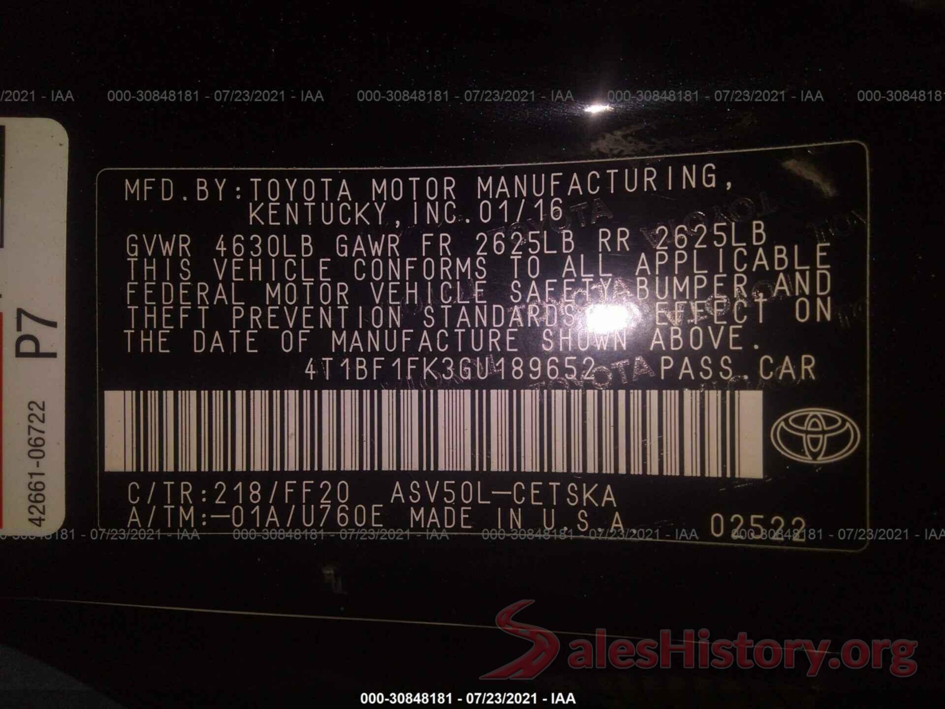 4T1BF1FK3GU189652 2016 TOYOTA CAMRY