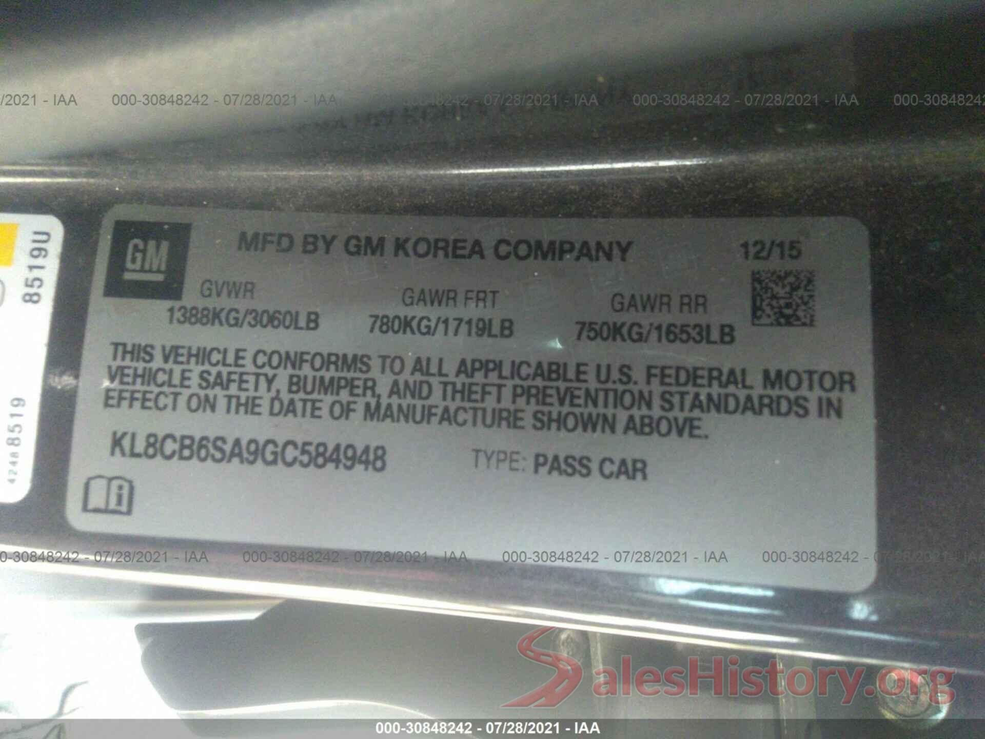 KL8CB6SA9GC584948 2016 CHEVROLET SPARK