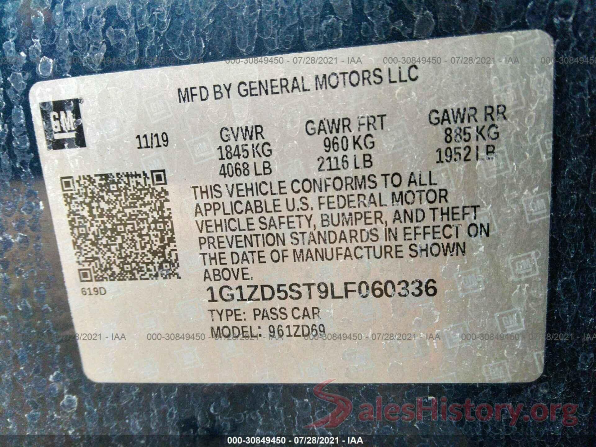 1G1ZD5ST9LF060336 2020 CHEVROLET MALIBU