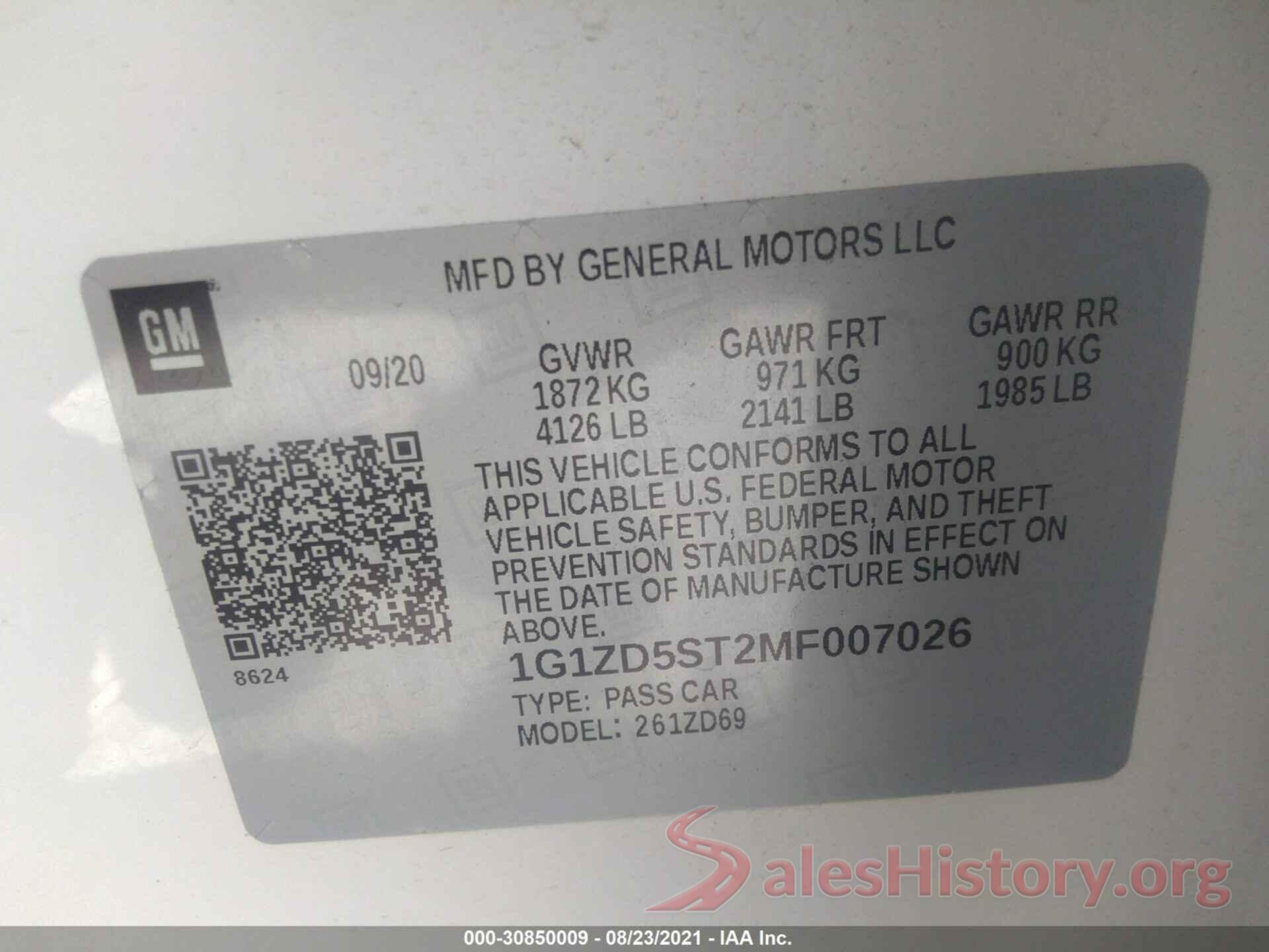 1G1ZD5ST2MF007026 2021 CHEVROLET MALIBU