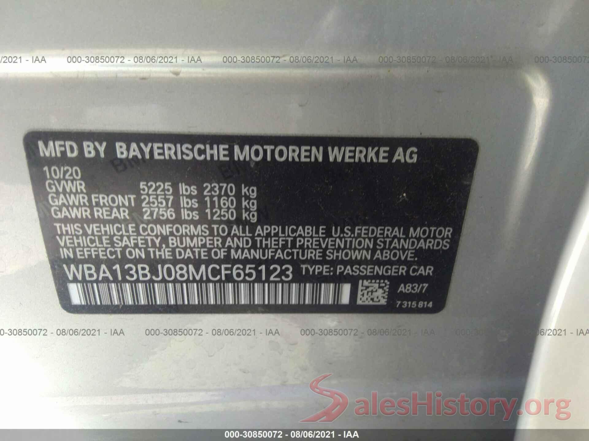 WBA13BJ08MCF65123 2021 BMW 5 SERIES