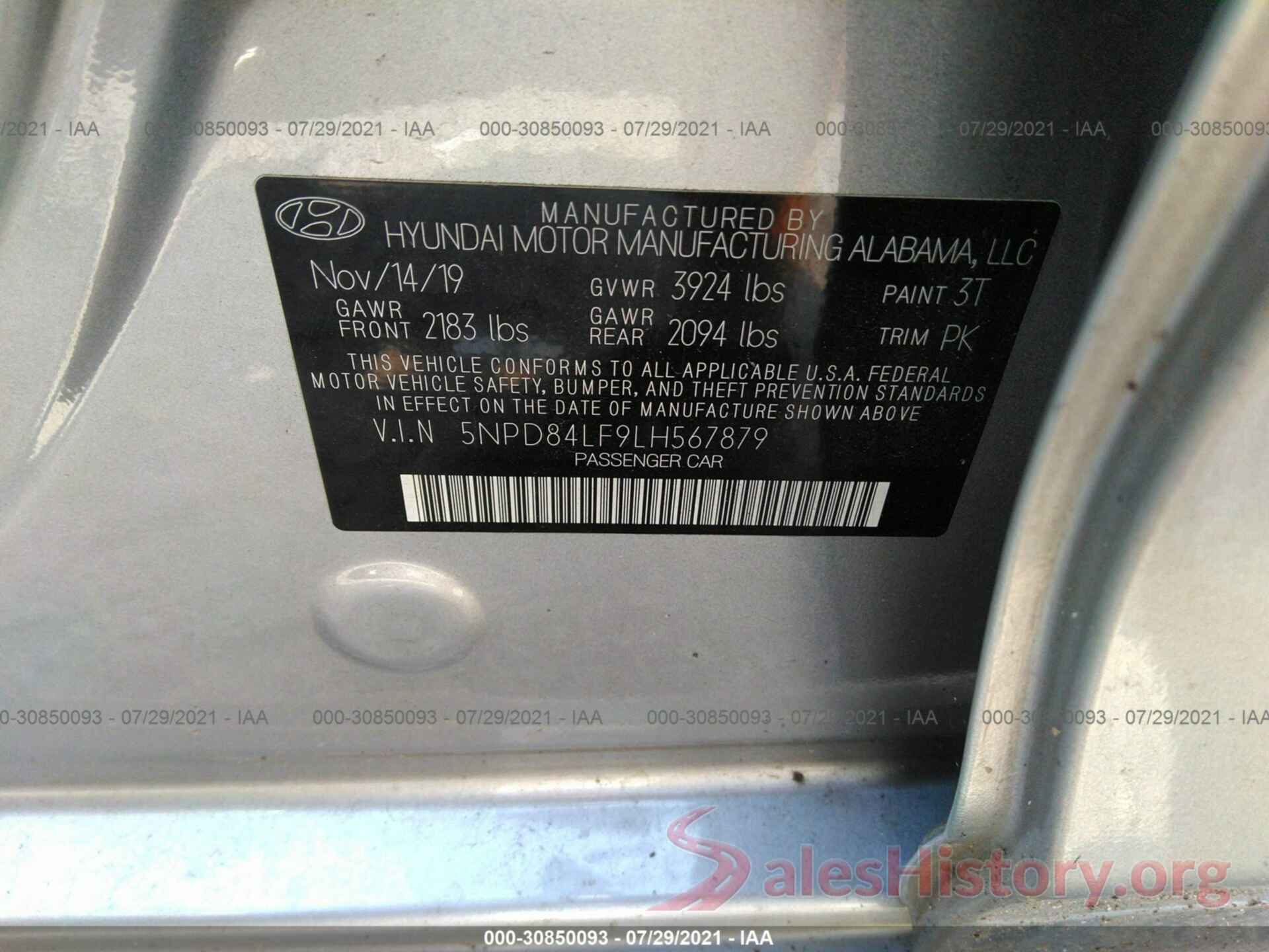 5NPD84LF9LH567879 2020 HYUNDAI ELANTRA