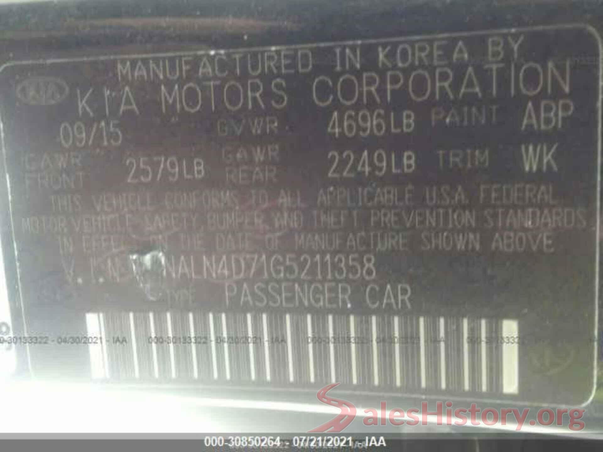 KNALN4D71G5211358 2016 KIA CADENZA