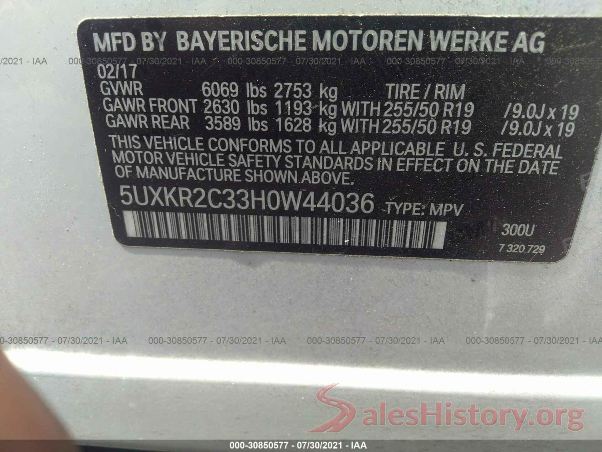 5UXKR2C33H0W44036 2017 BMW X5